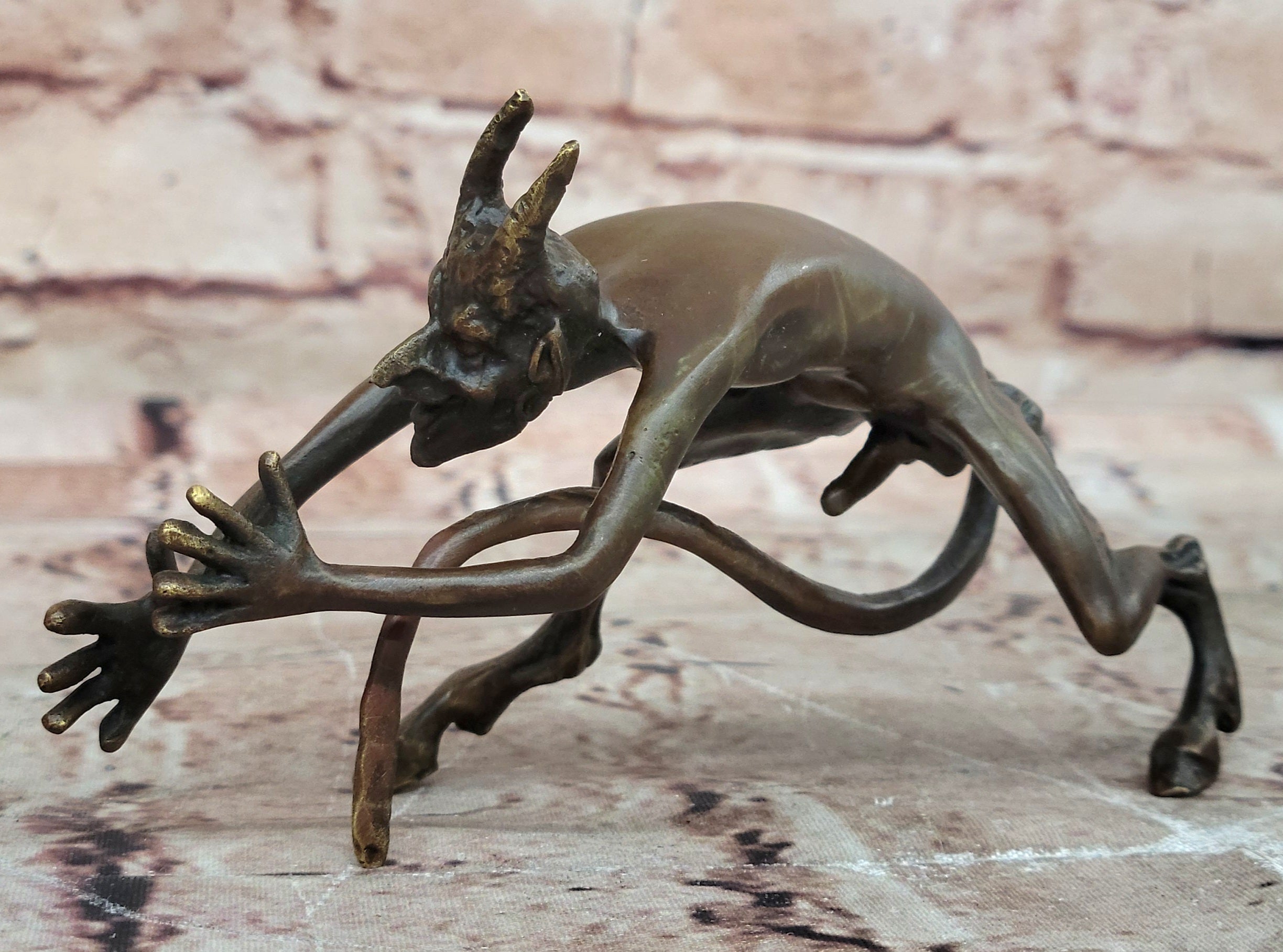 SIGNED BRONZE STATUE NUDE SATYR EROTIC FAUN DETAILED SCULPTURE HOT CAST