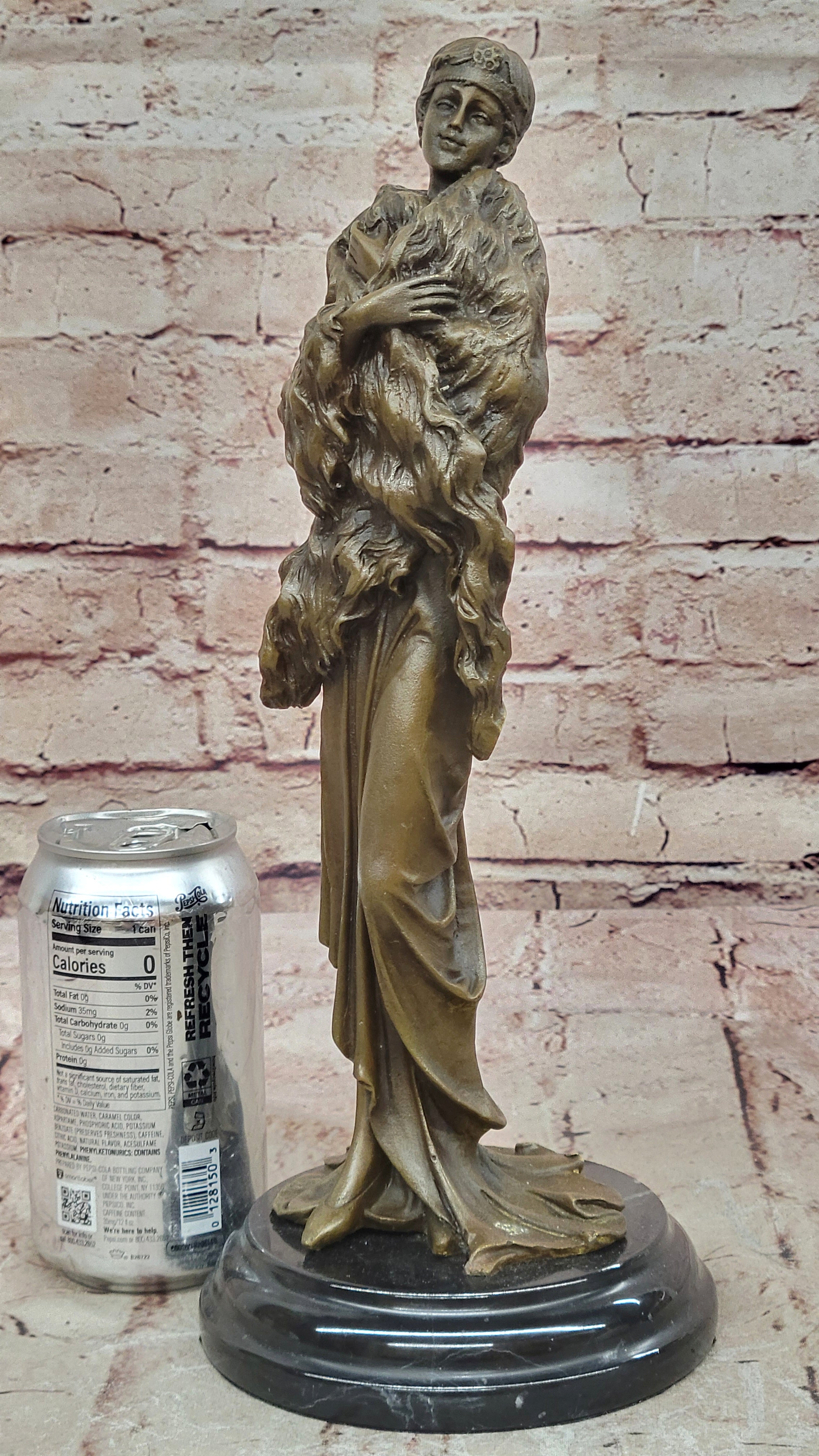 Handcrafted Sexy Woman with Fur Coat Actress Model Trophy Bronze Sculpture Statue
