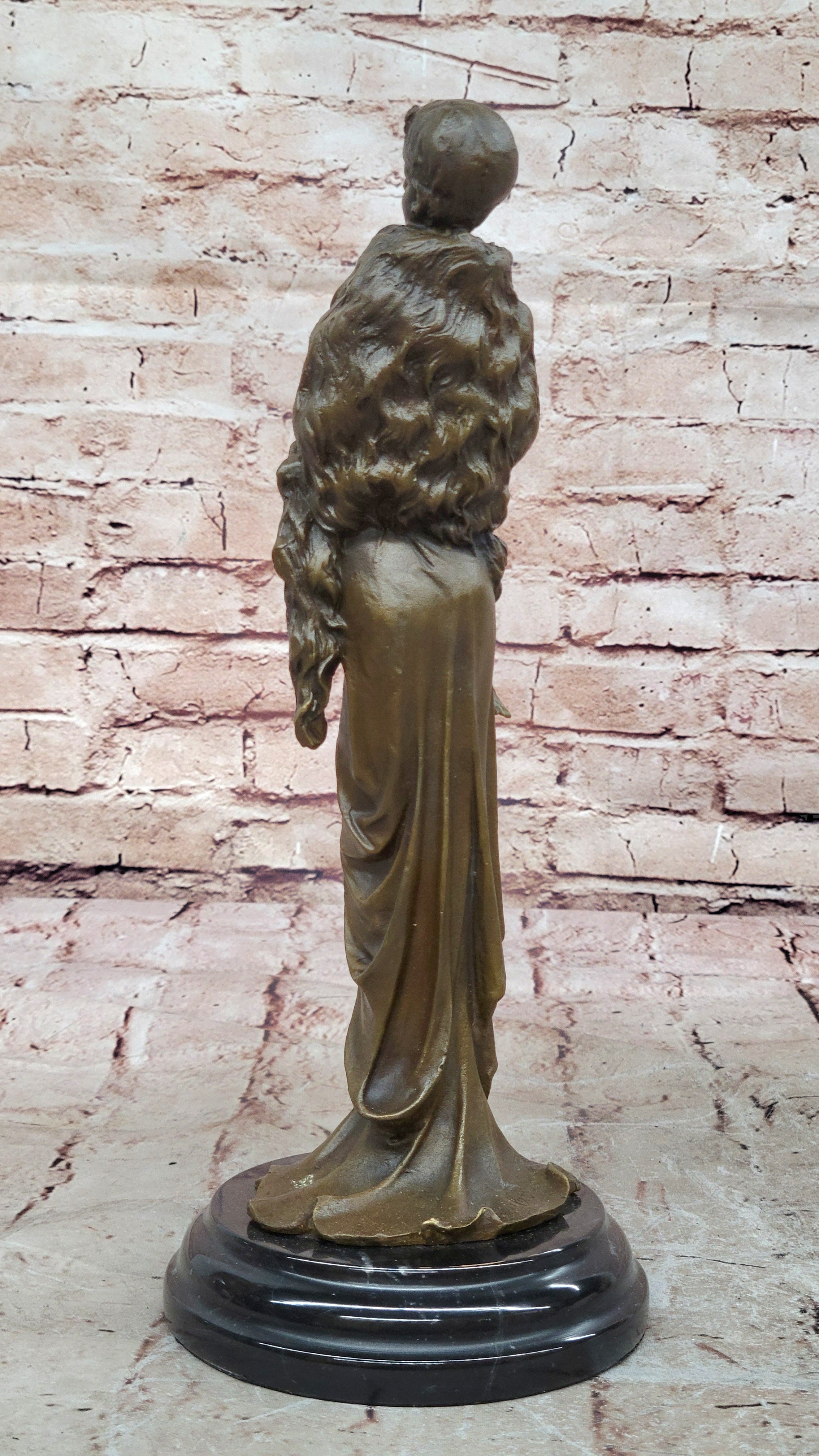 Handcrafted Sexy Woman with Fur Coat Actress Model Trophy Bronze Sculpture Statue