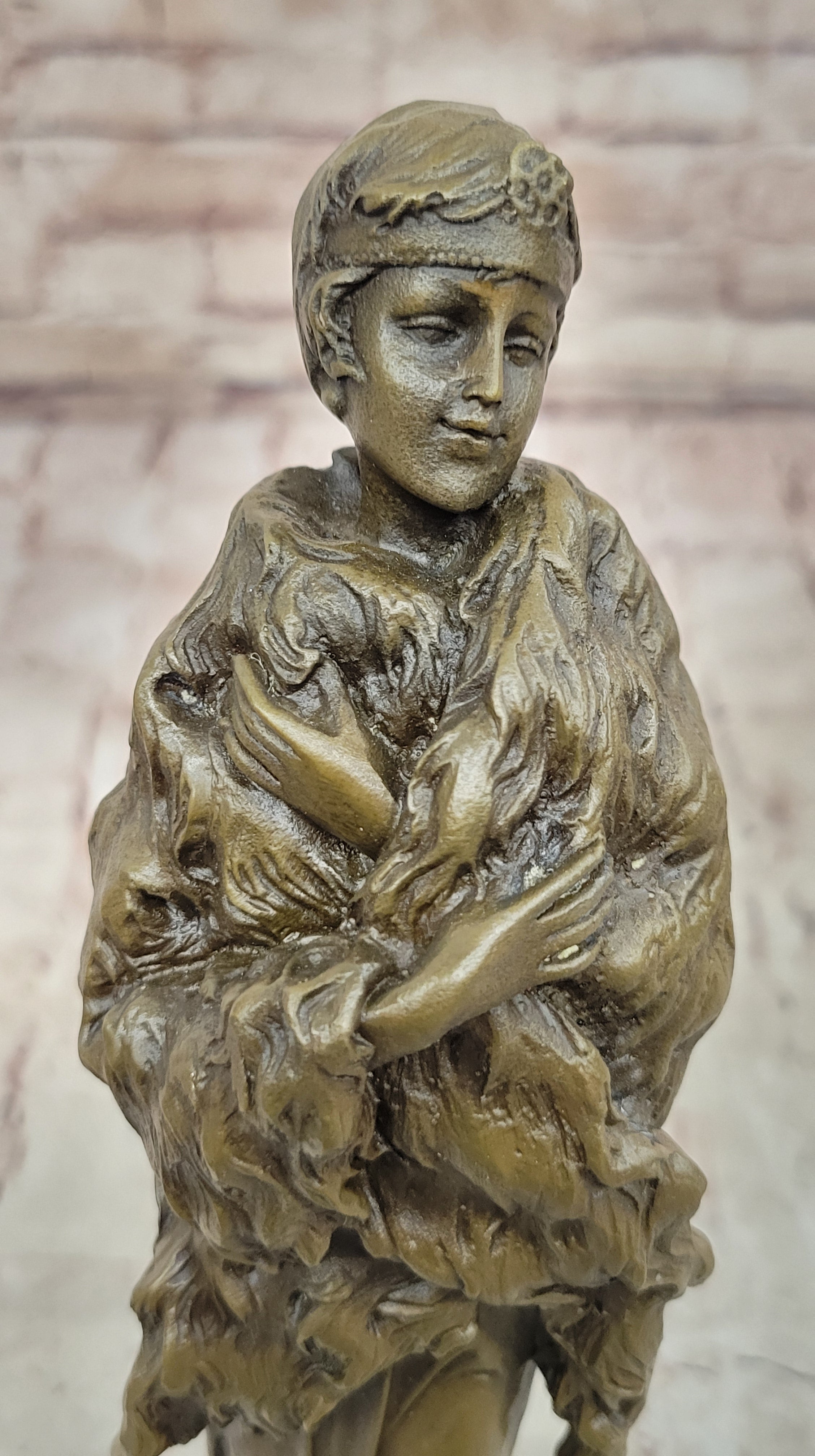 Handcrafted Sexy Woman with Fur Coat Actress Model Trophy Bronze Sculpture Statue
