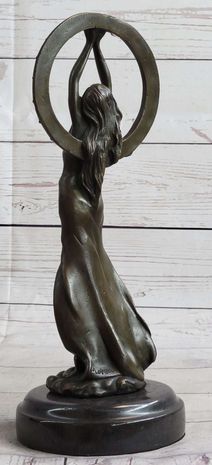Art Nouveau Hand Made Classic Sexy Girl Bronze Sculpture Figurine Marble Base