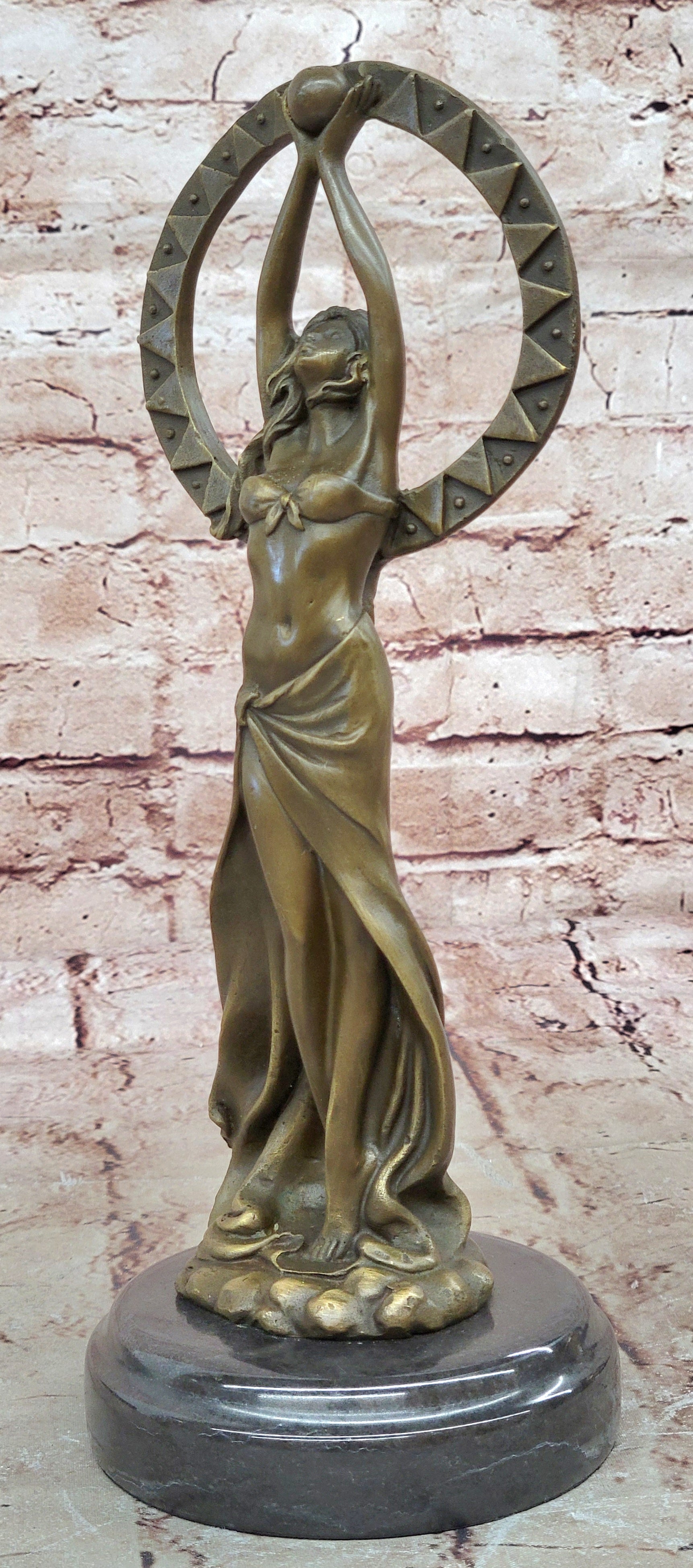 Art Nouveau Hand Made Classic Sexy Girl Bronze Sculpture Figurine Marble Base