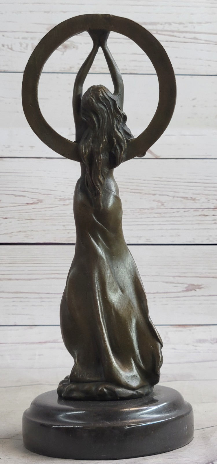 Art Nouveau Hand Made Classic Sexy Girl Bronze Sculpture Figurine Marble Base