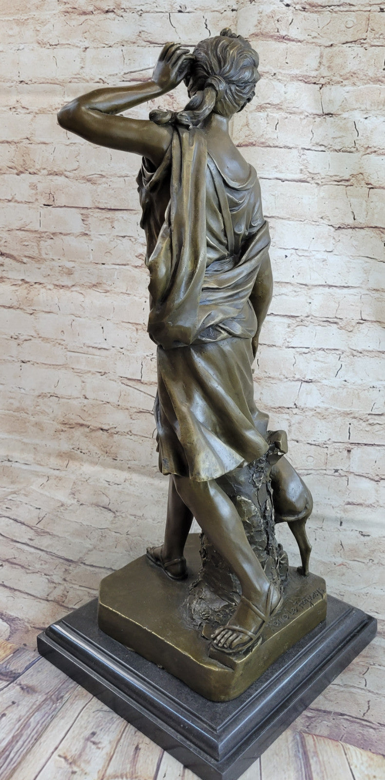 ART DECO BRONZE STATUE DIANA WITH STAG FIGURE HOT CAST SIGNED NUDE FIGURINE SALE