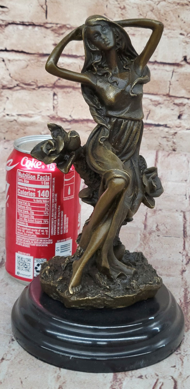 Handcrafted Art Nouveau Sexy Maiden with Bunch of Roses Flower Bronze Figurine
