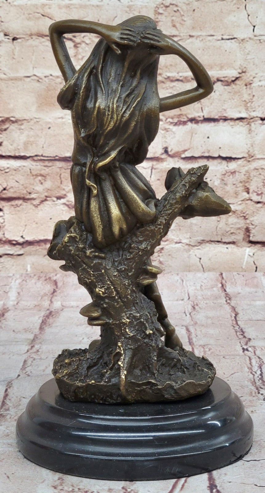 Handcrafted Art Nouveau Sexy Maiden with Bunch of Roses Flower Bronze Figurine