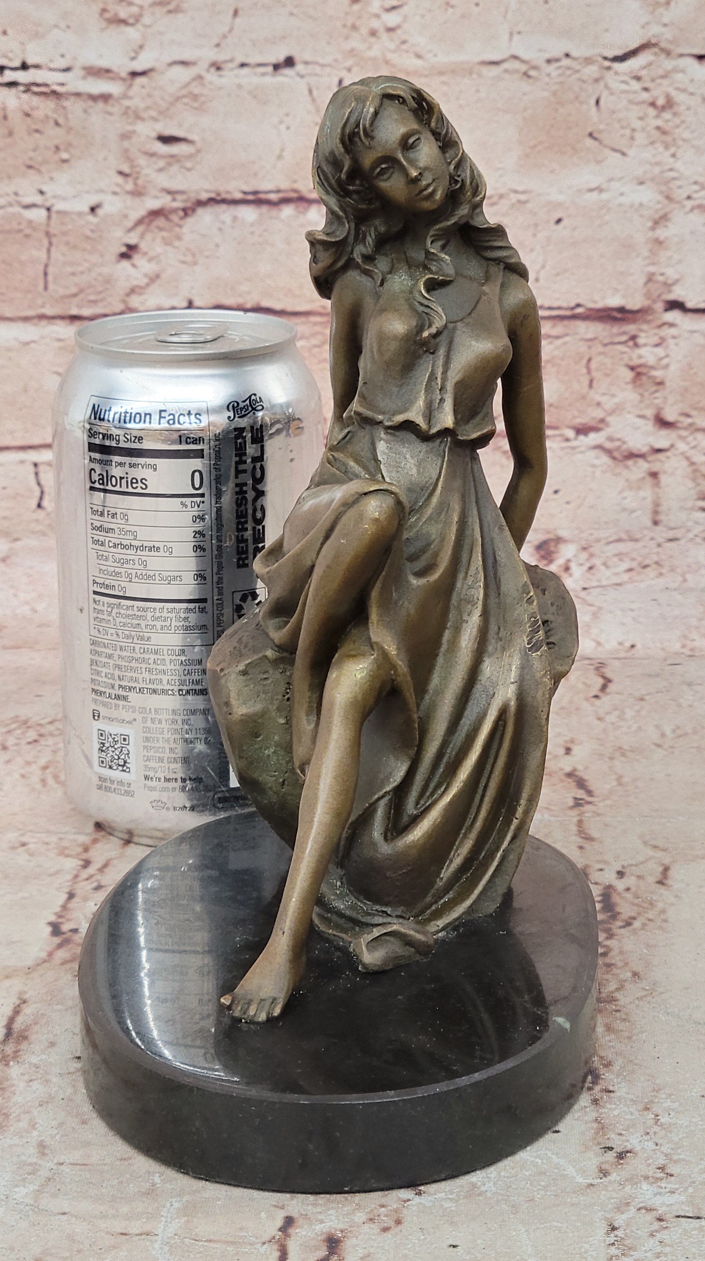 Bronze Sculpture Hand Made Original Mavchi Relaxed Woman on the Rock Figurine