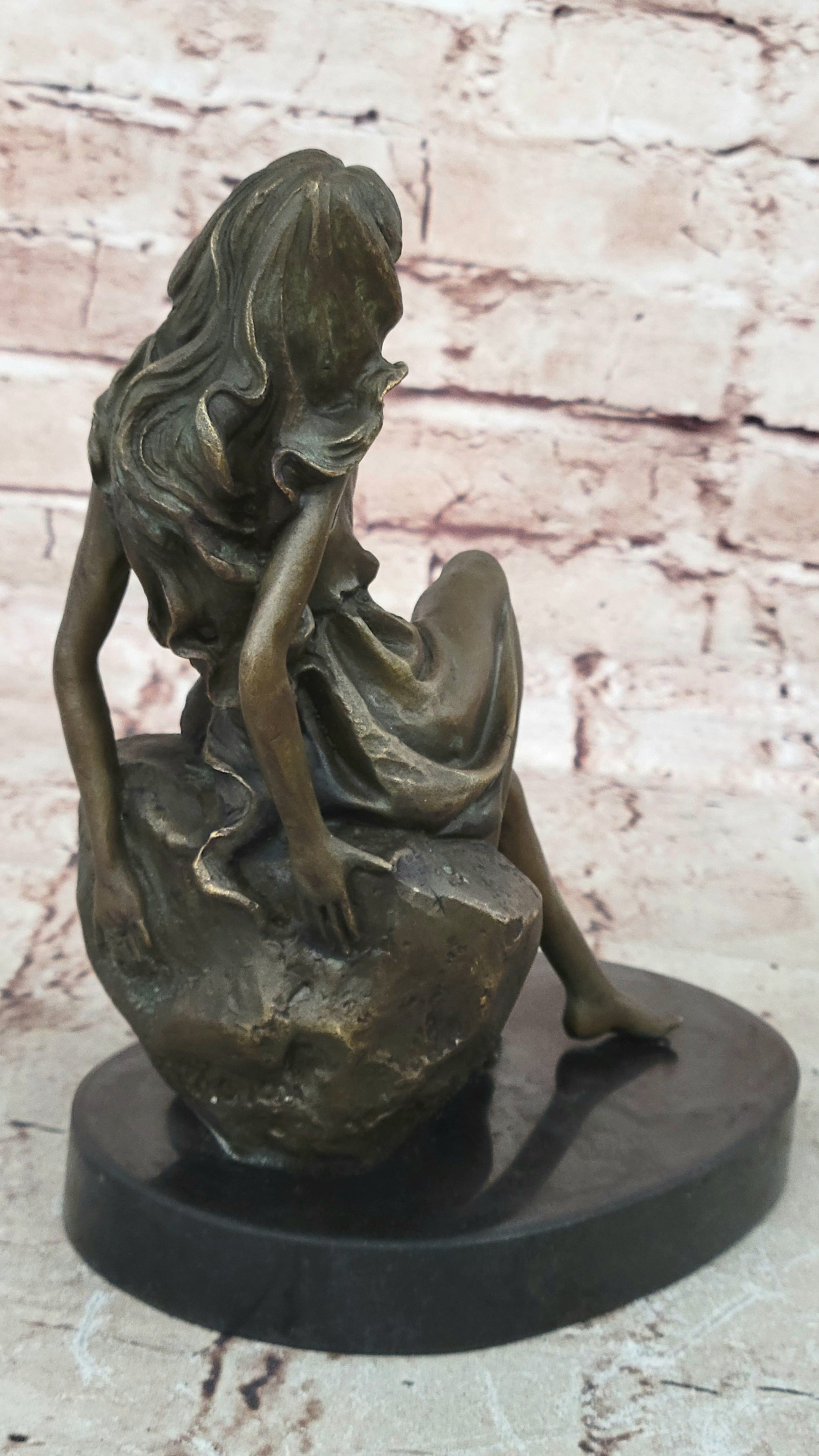 Bronze Sculpture Hand Made Original Mavchi Relaxed Woman on the Rock Figurine