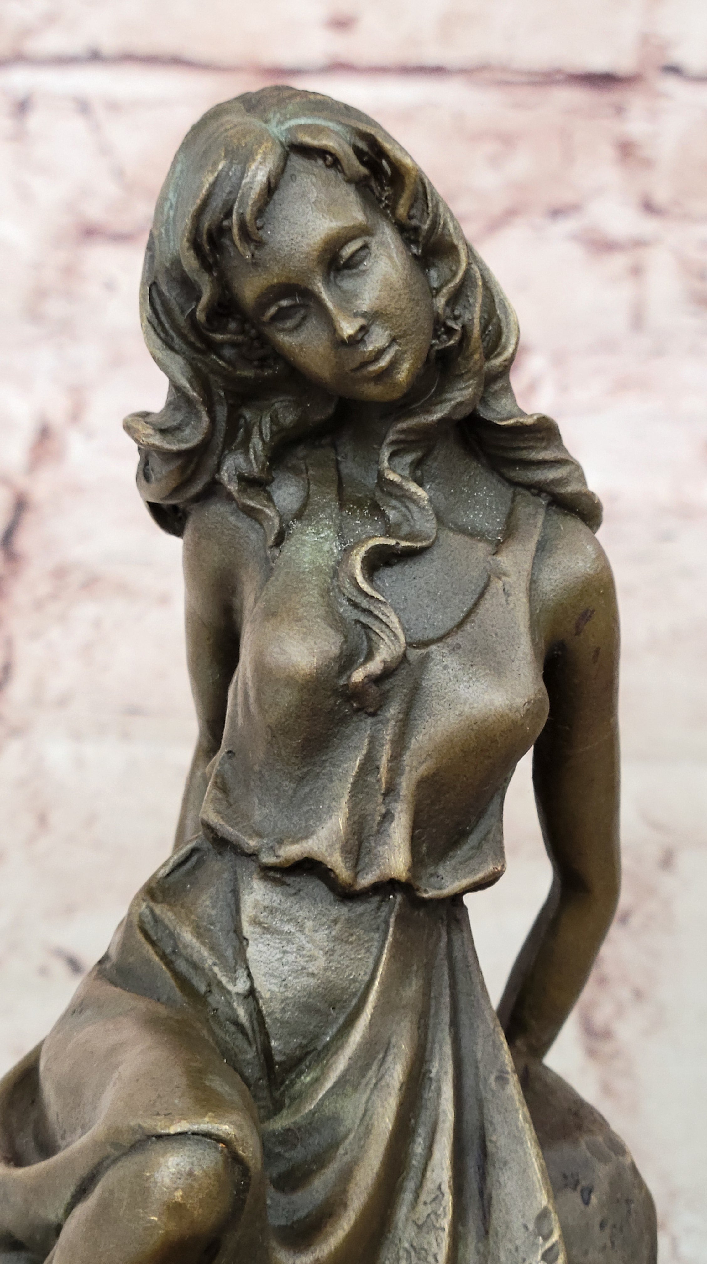 Bronze Sculpture Hand Made Original Mavchi Relaxed Woman on the Rock Figurine