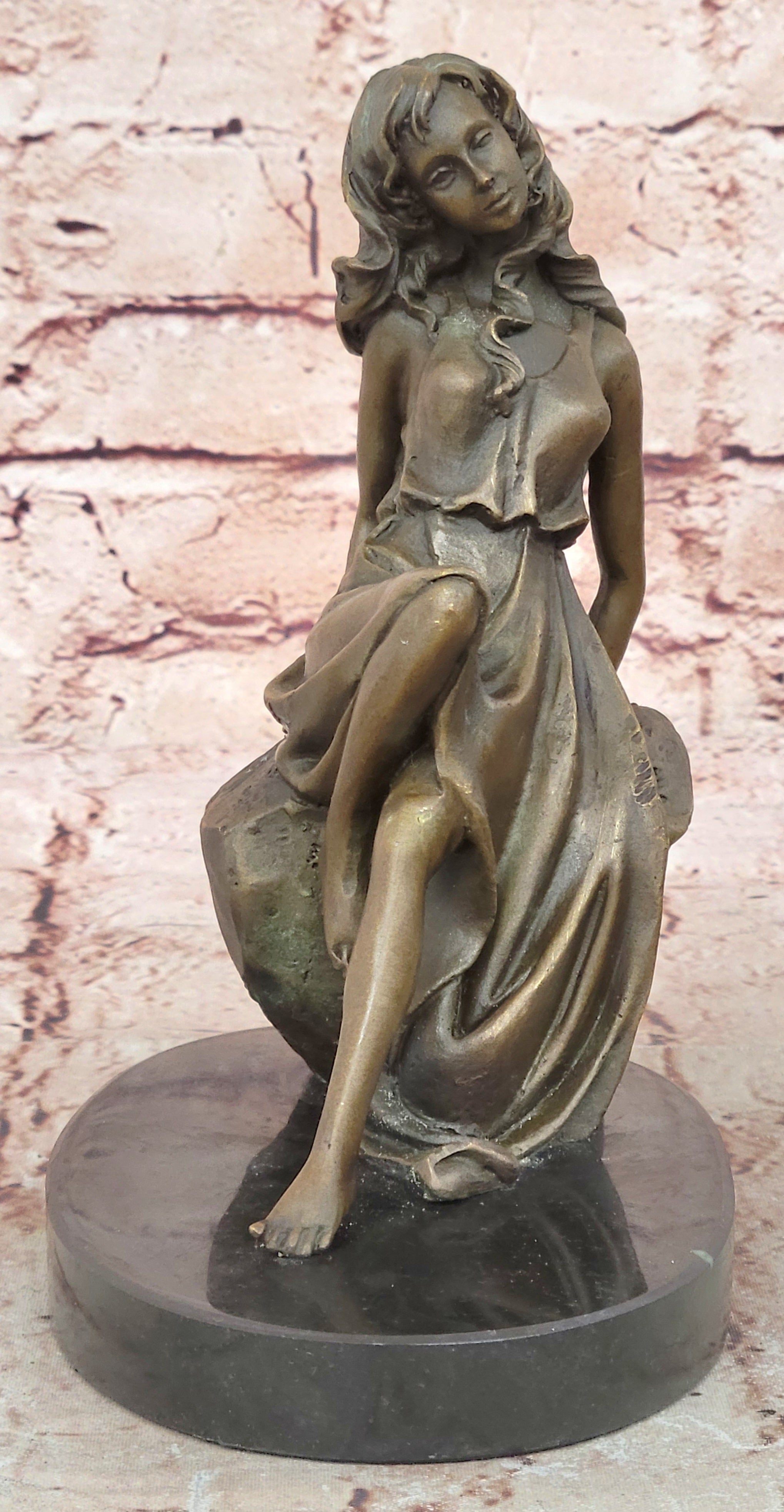 Bronze Sculpture Hand Made Original Mavchi Relaxed Woman on the Rock Figurine