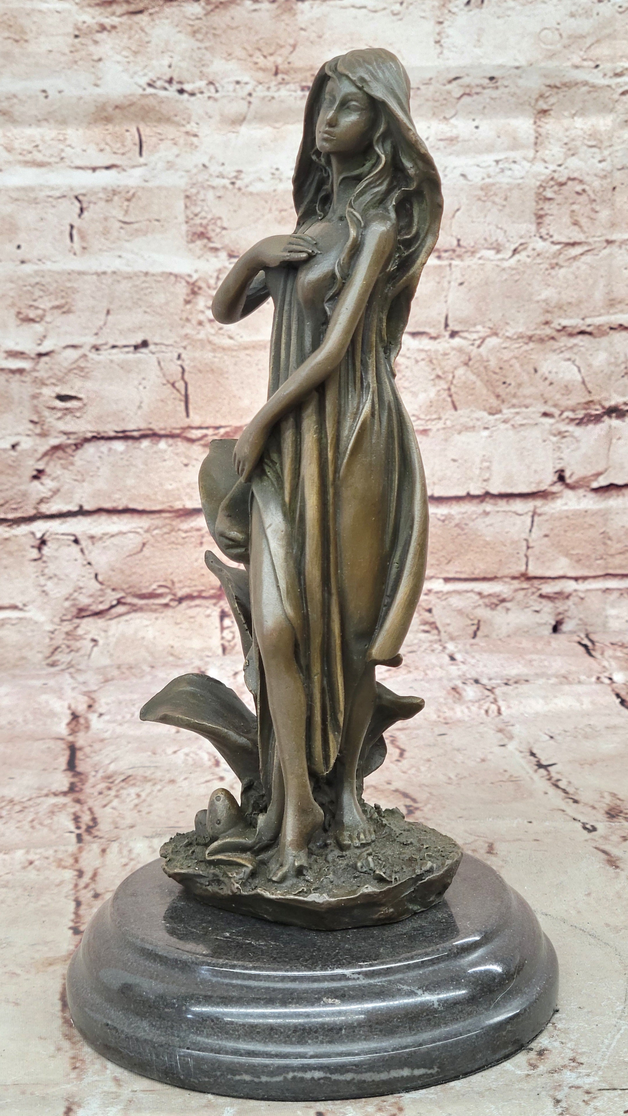 Handcrafted Wood Nymph Bronze Sculpture Art Nouveau Deco Bronze Sculpture