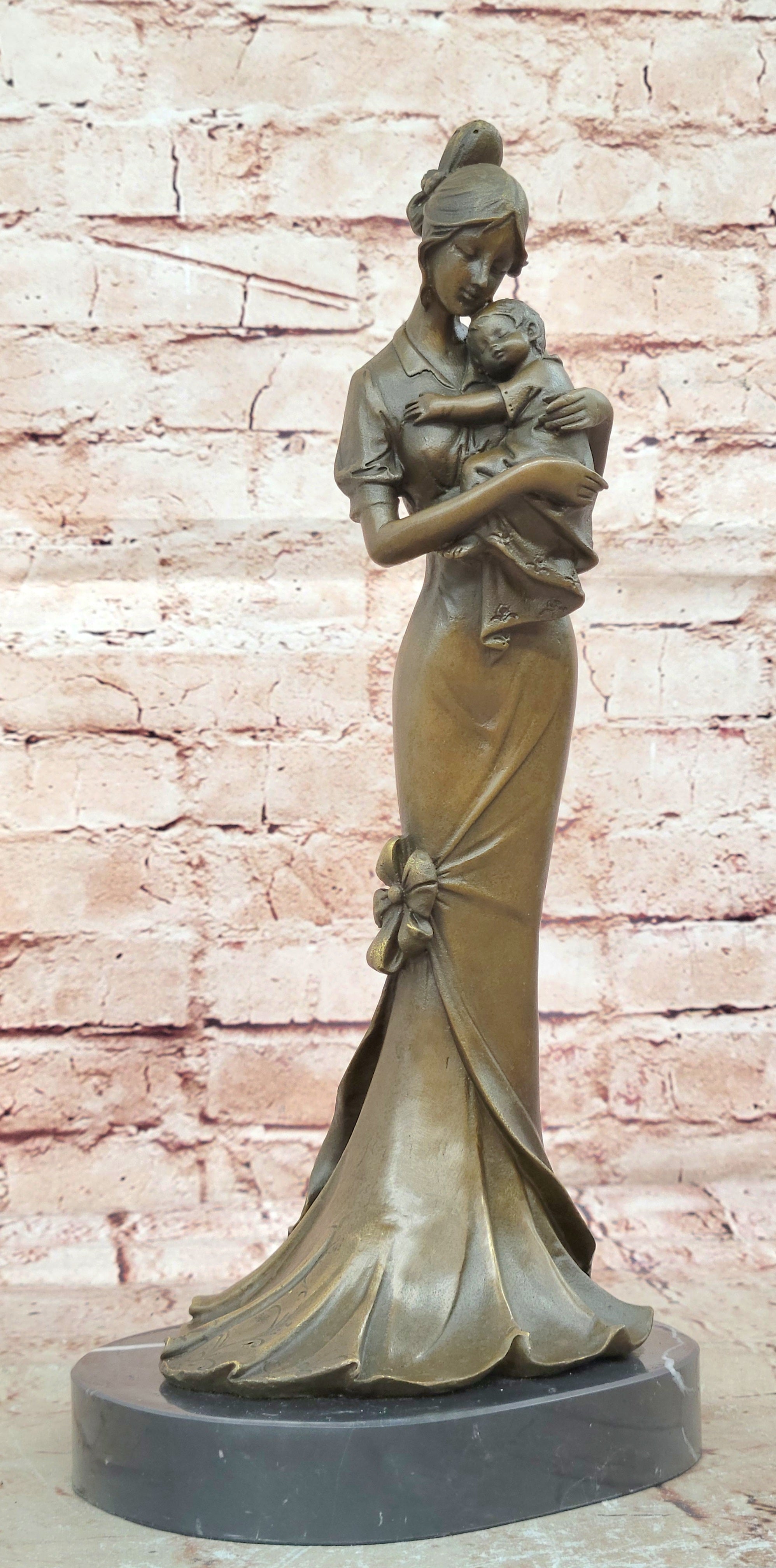 Bronze Sculpture Art Deco Modern Nouveau Nude Mother Woman Madonna Baby Child