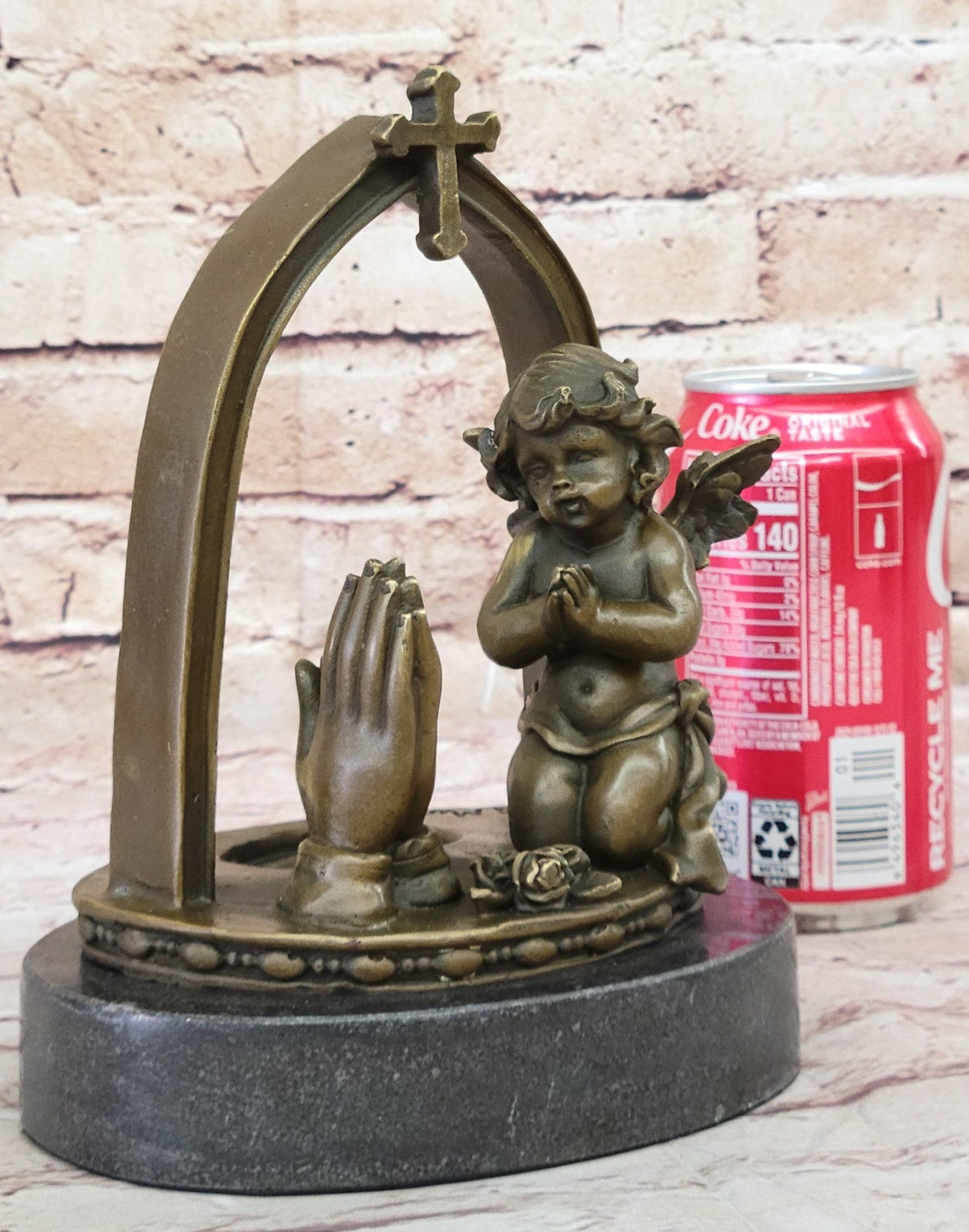 Putti Angel Praying Bronze Sculpture by A. Moreau: Handmade Fine Art Gift