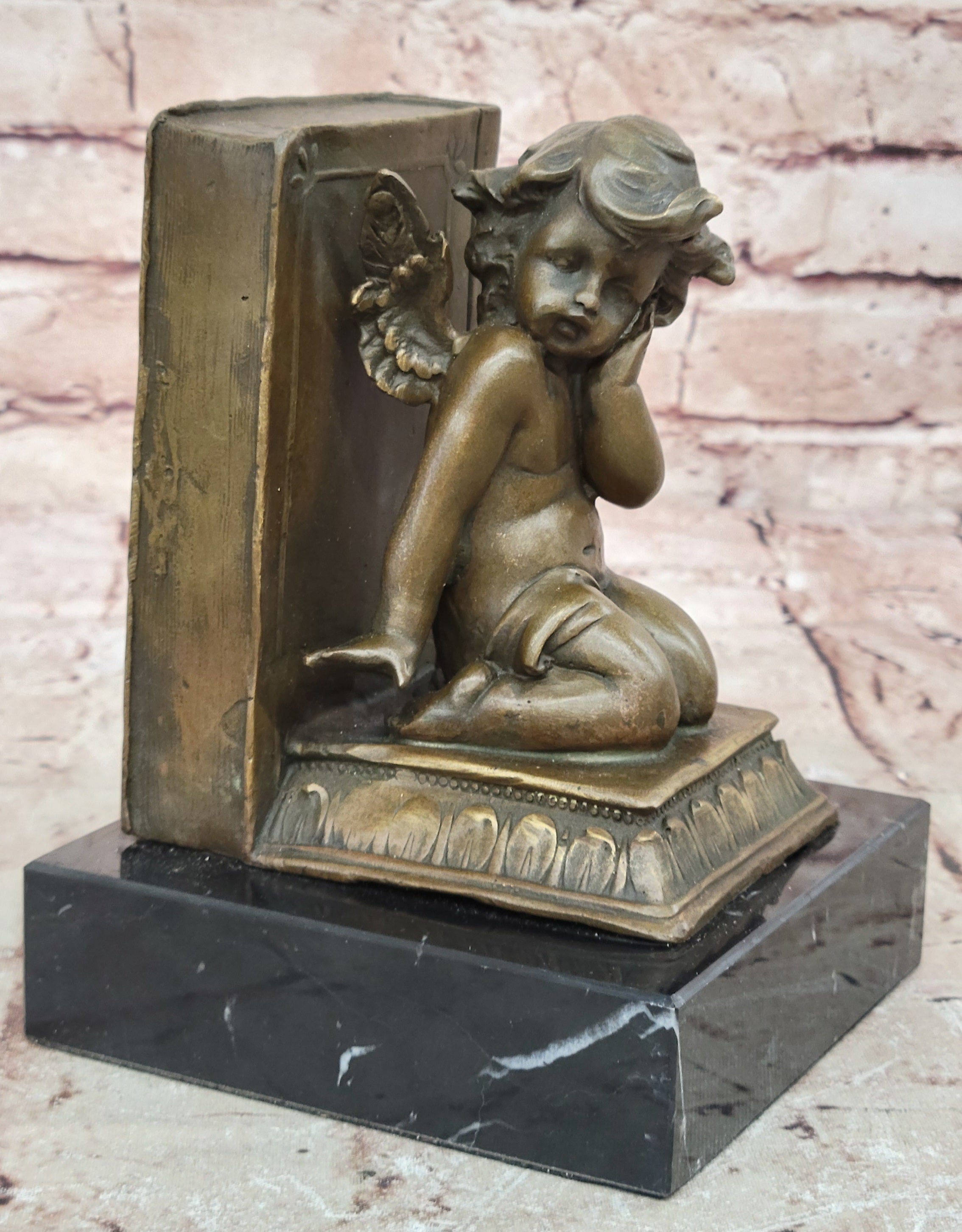 Hot Cast Angel With Wings Bookends Bronze Sculpture by Moreau Figurine Figure