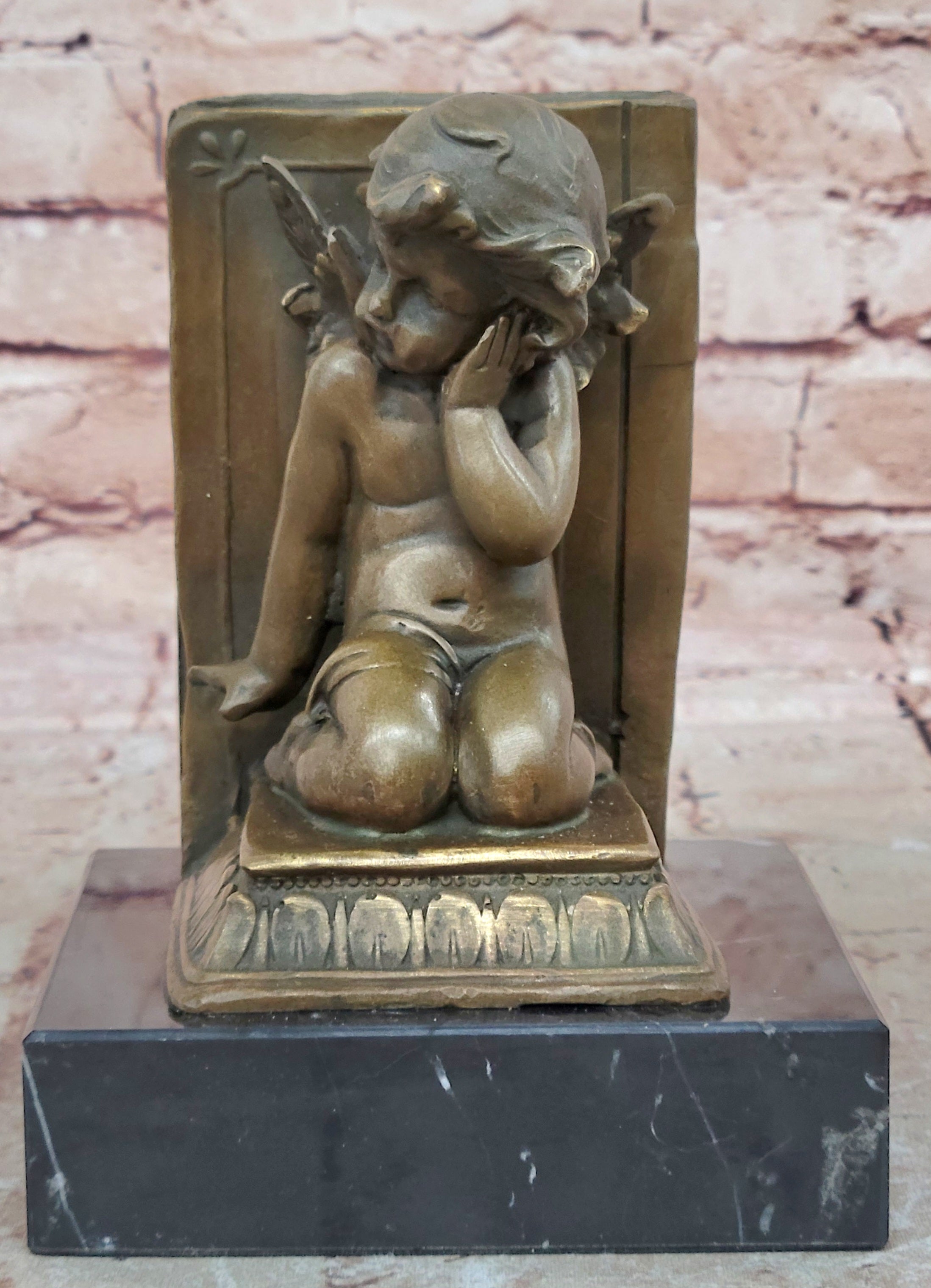 Hot Cast Angel With Wings Bookends Bronze Sculpture by Moreau Figurine Figure