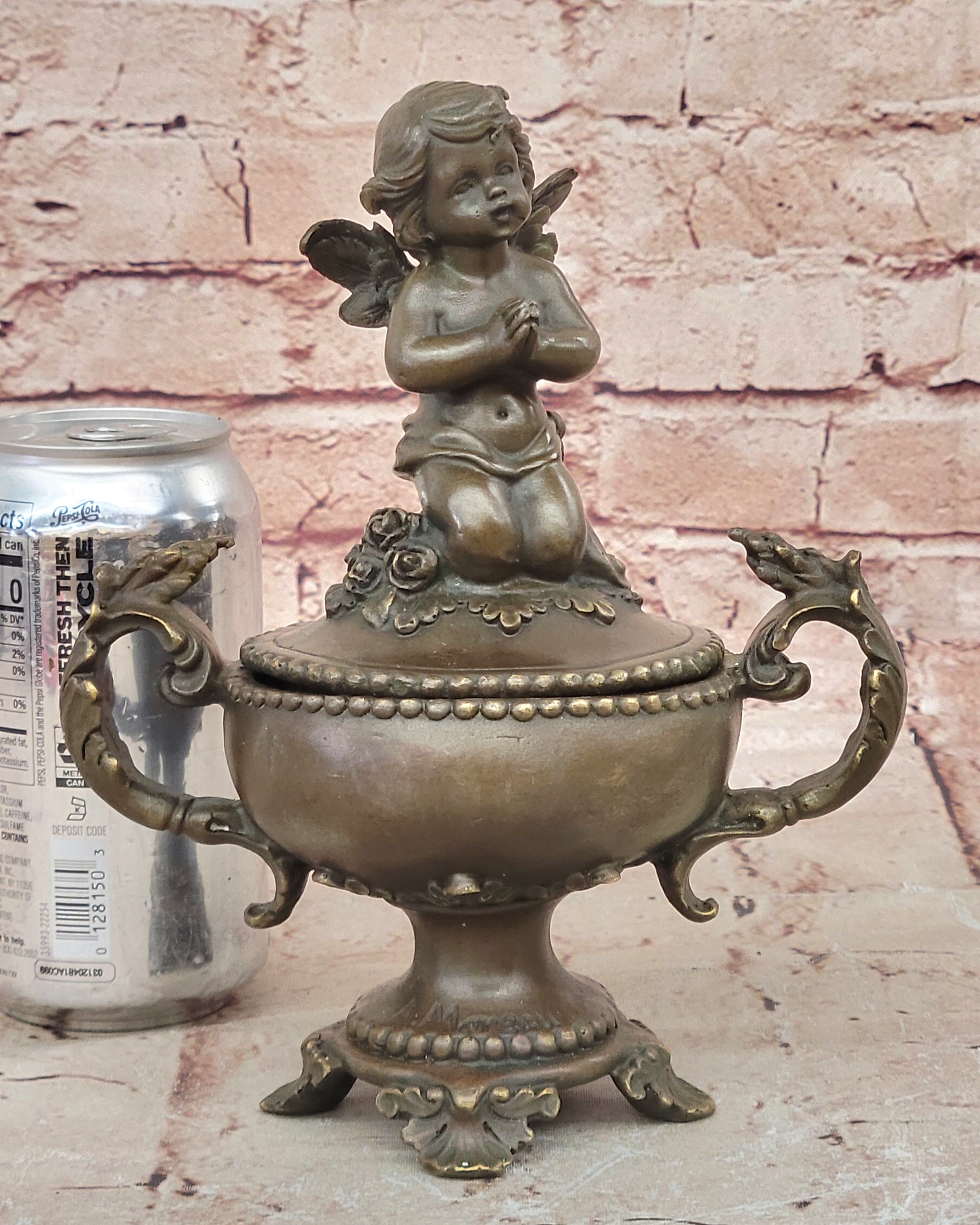 Bronze Sculpture Mythical Putti Angel Jewelry Box Detailed Classic Artwork