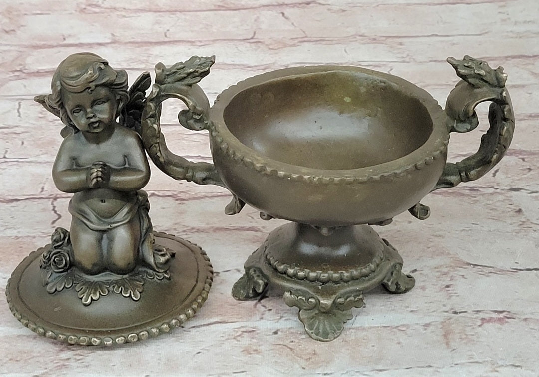 Bronze Sculpture Mythical Putti Angel Jewelry Box Detailed Classic Artwork