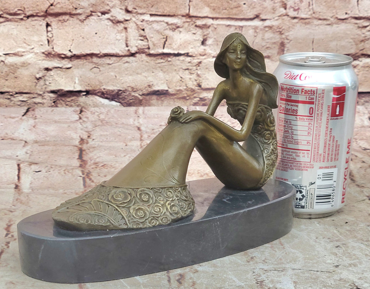 Mermaid Daydreaming Thinking Decorative Statue. 100% Pure Bronze Hand-Painted