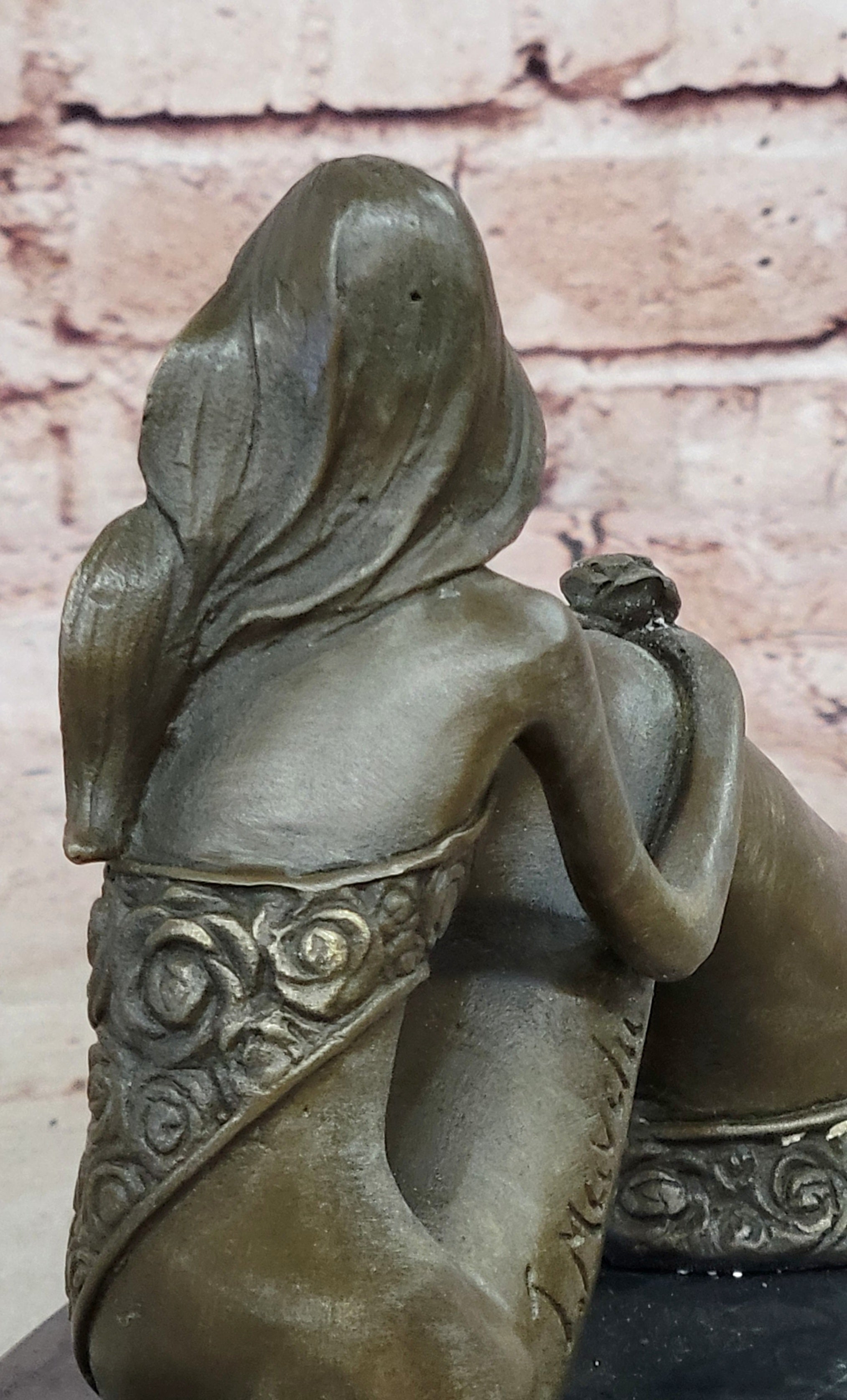 Mermaid Daydreaming Thinking Decorative Statue. 100% Pure Bronze Hand-Painted