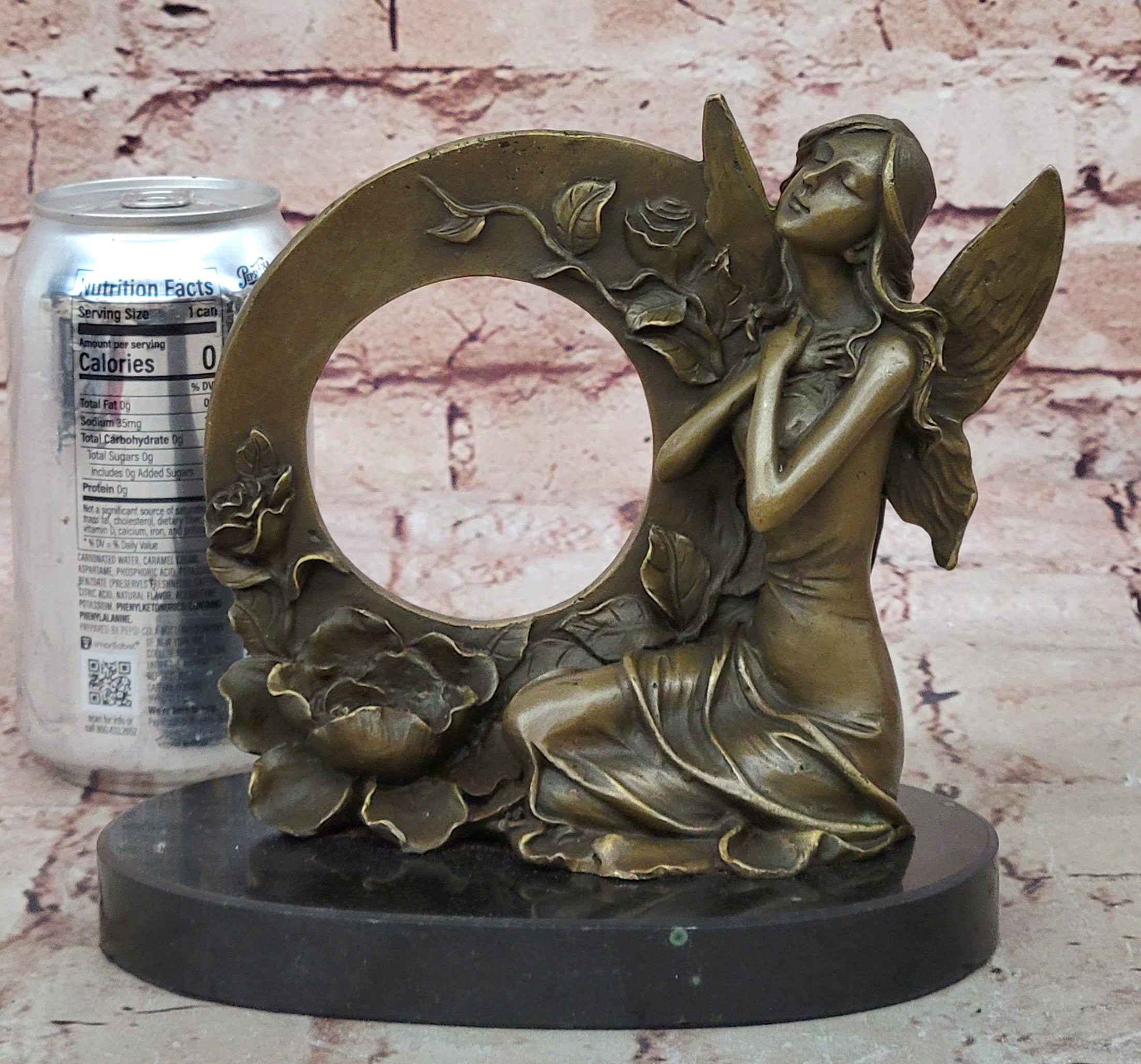 NUDE FAIRY 100% BRONZE FANTASY ART NOUVEAU WINGED WOOD NYMPH SCULPTURE STATUE