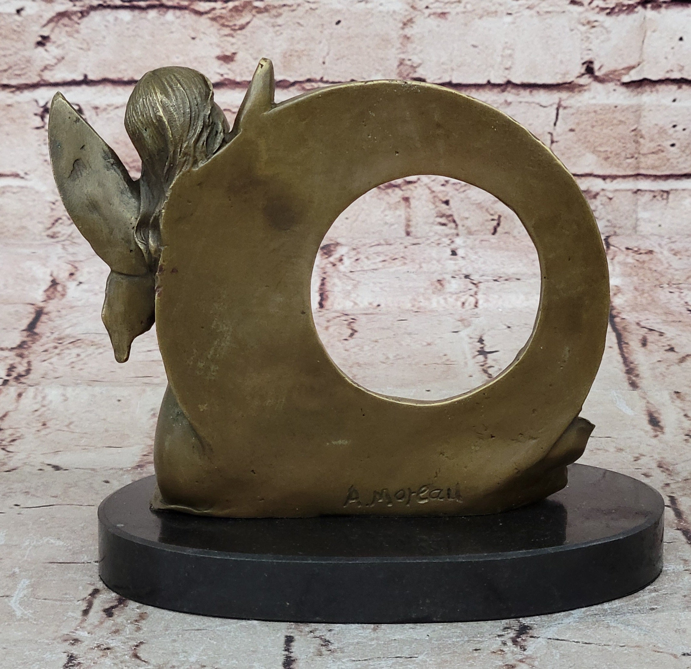 NUDE FAIRY 100% BRONZE FANTASY ART NOUVEAU WINGED WOOD NYMPH SCULPTURE STATUE
