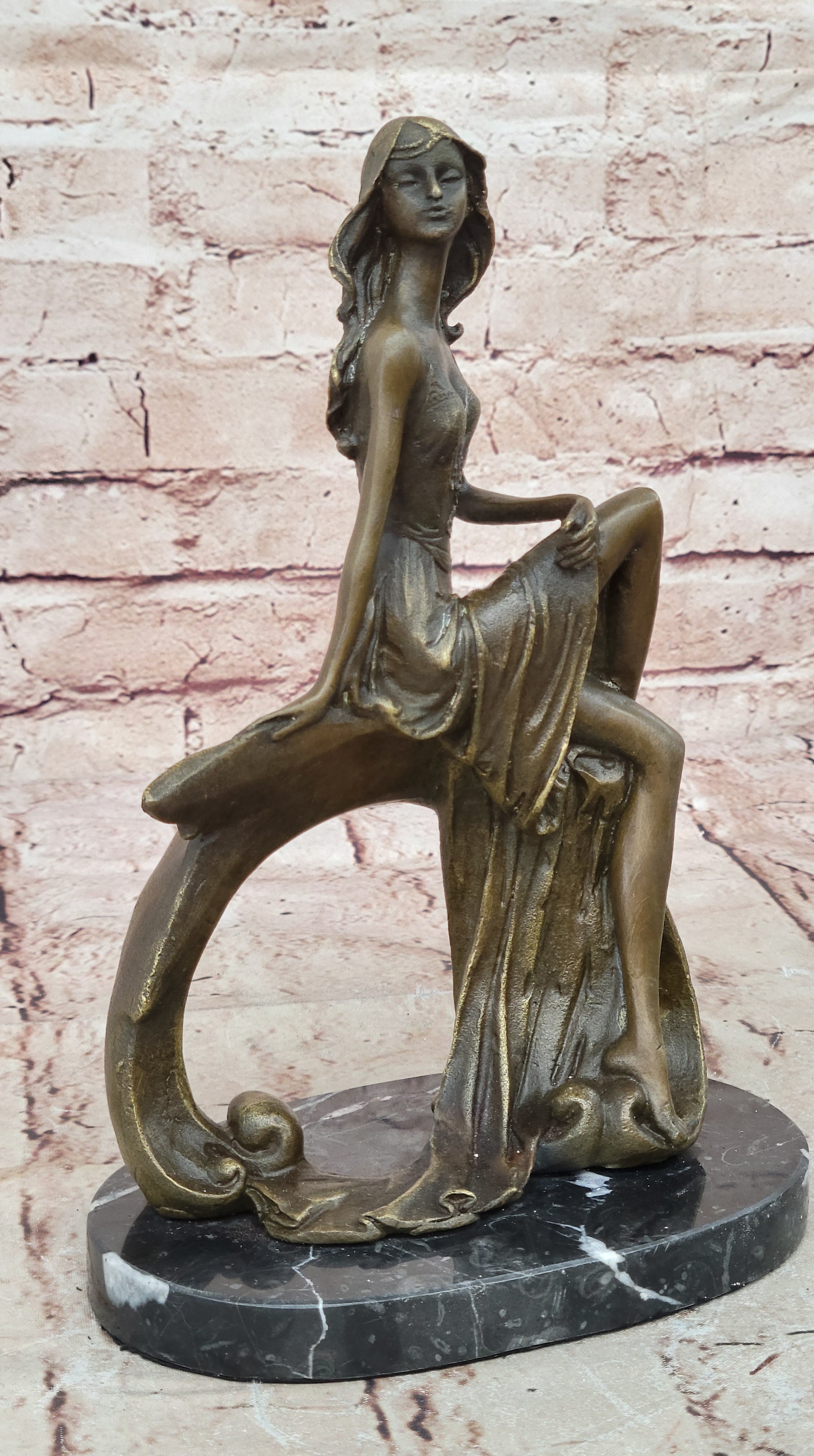 Art Deco Sculpture Nude Girl Woman Naked Goddess Bronze Statue Figurine