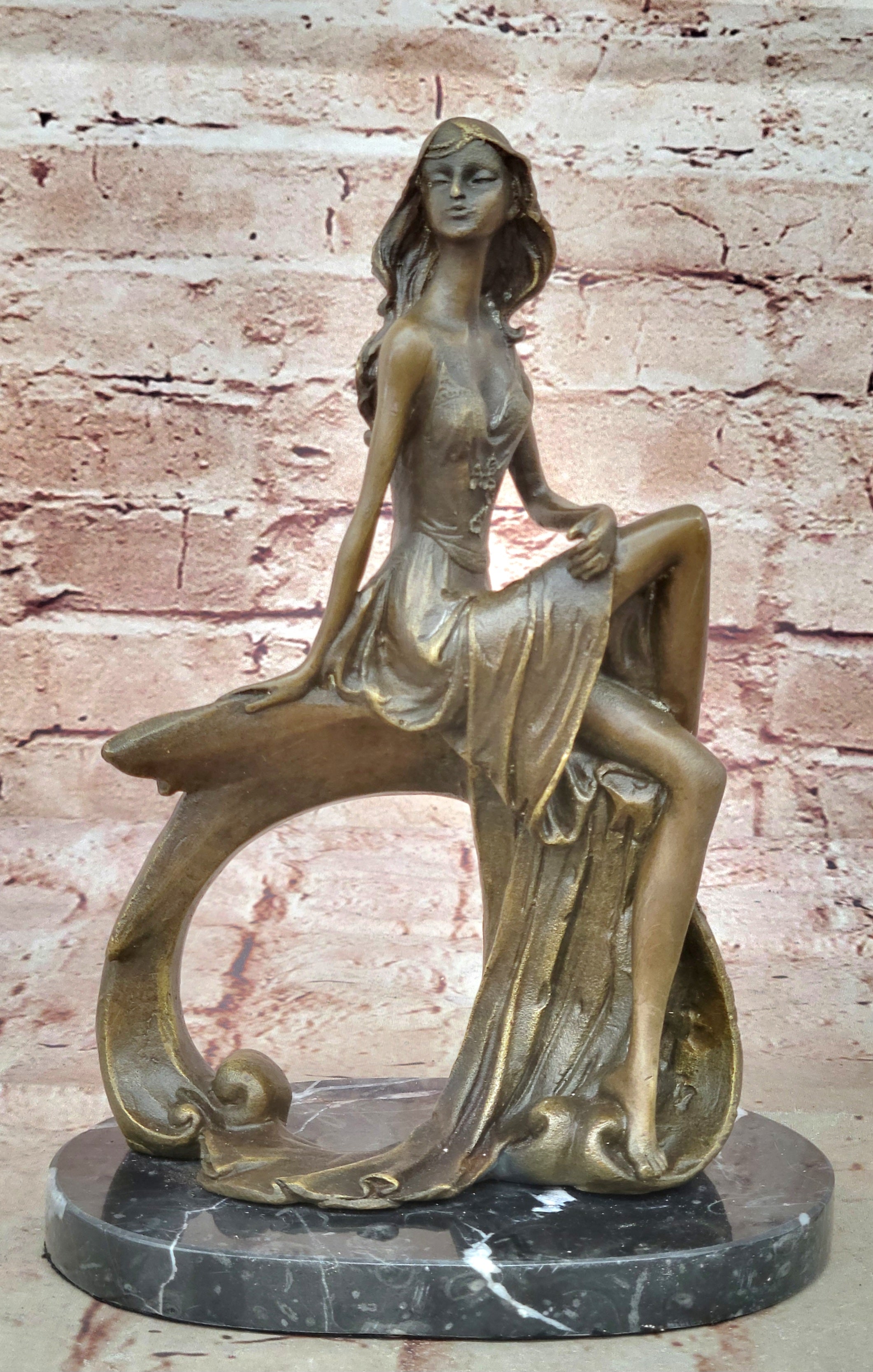 Art Deco Sculpture Nude Girl Woman Naked Goddess Bronze Statue Figurine