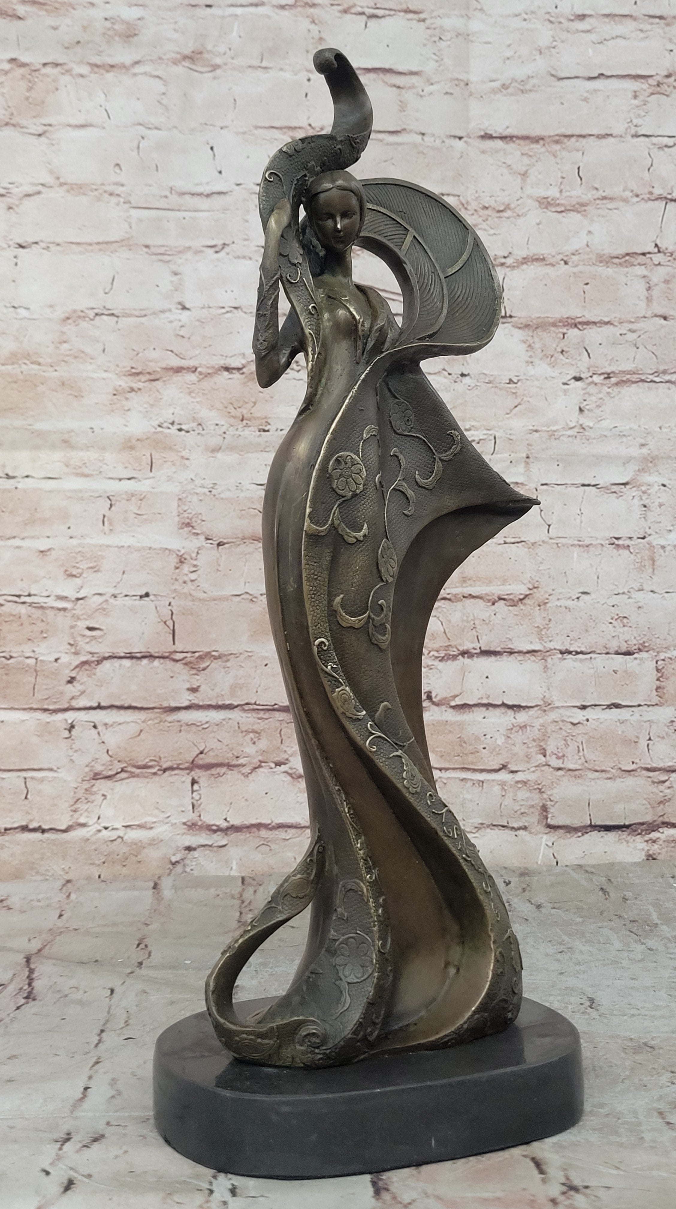 Art Nouveau Signed Kassin Fashion Dancer Designer Bronze Sculpture Decoration