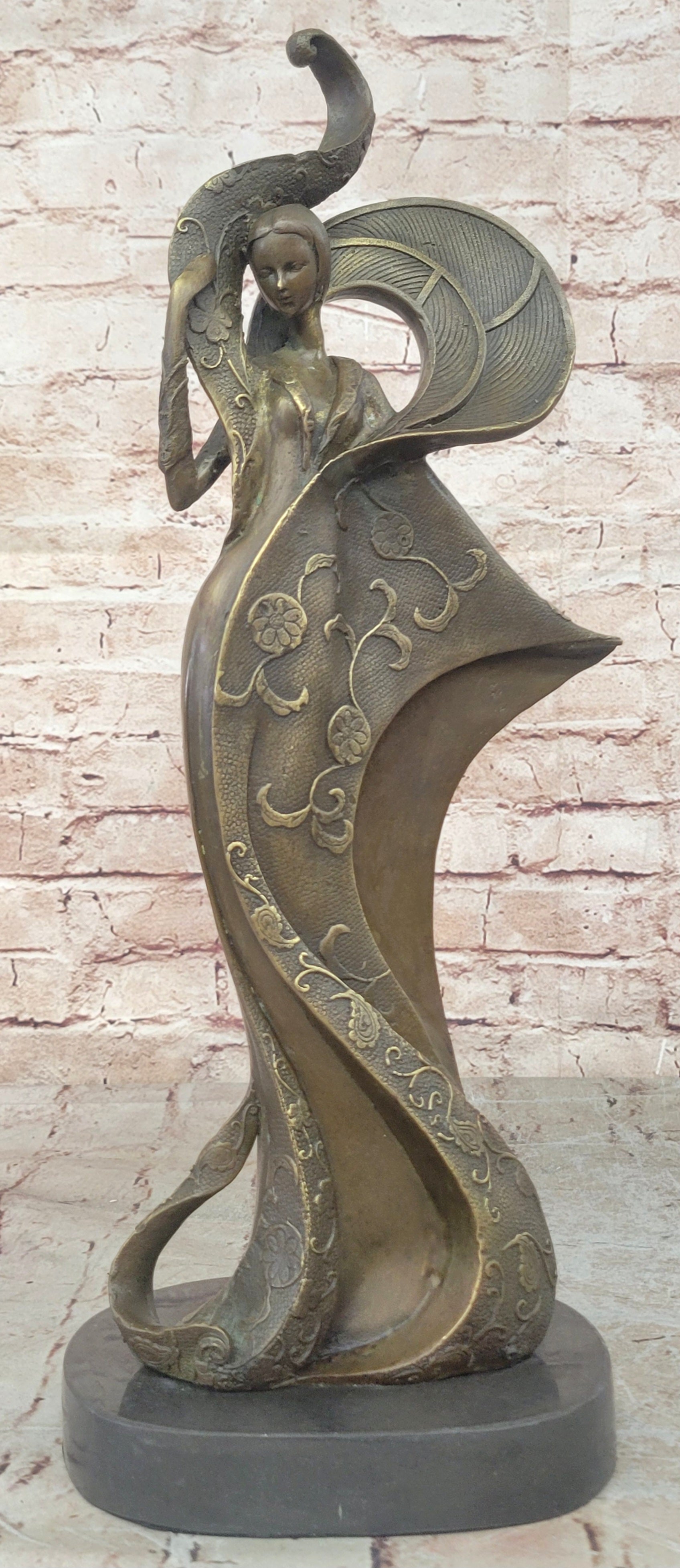 Art Nouveau Signed Kassin Fashion Dancer Designer Bronze Sculpture Decoration