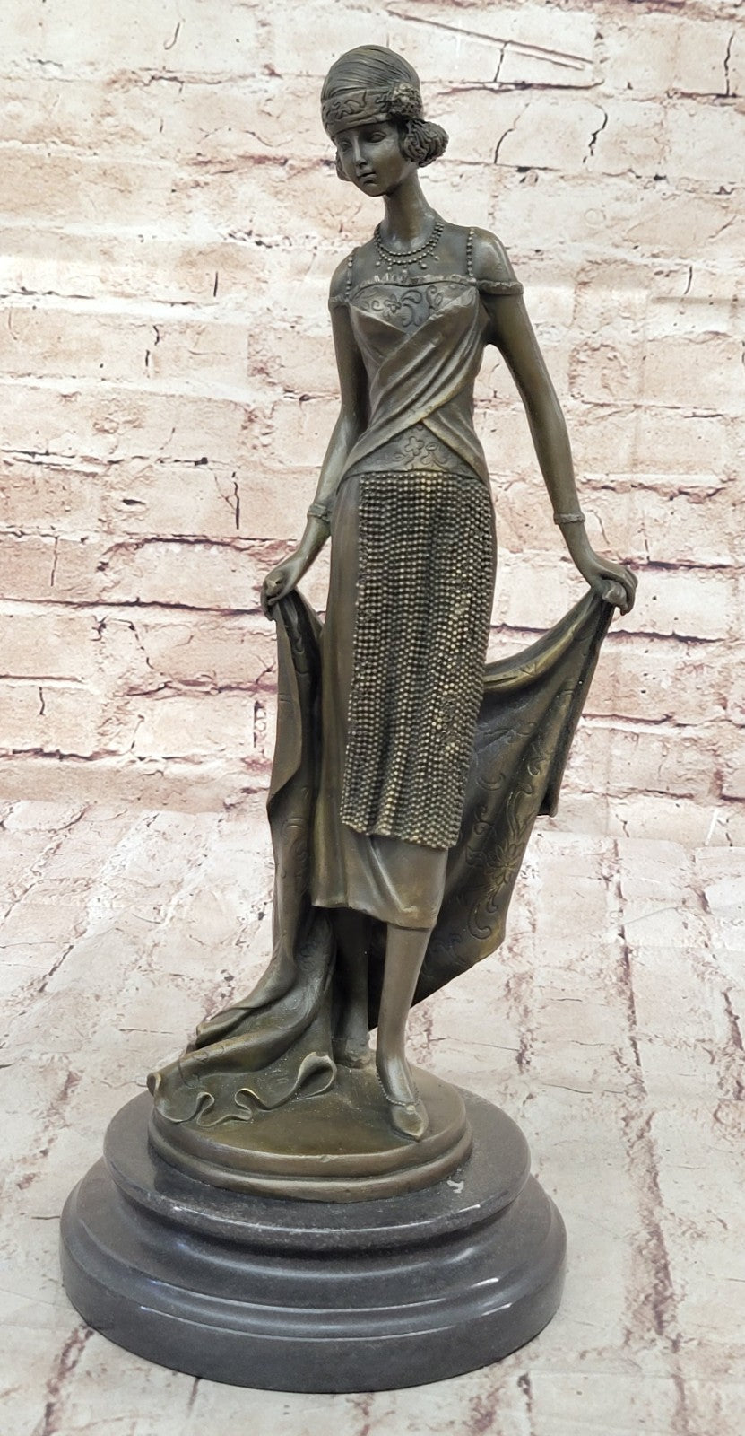 Art Nouveau Sexy Woman wearing Jewelry  Very Detailed Bronze Sculpture Decor Sal