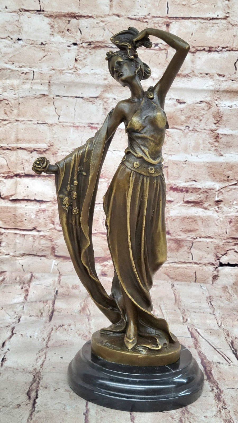 Handcrafted Erte Tribute Hot Cast Art Deco Bronze Sculpture Marble Base Figurine