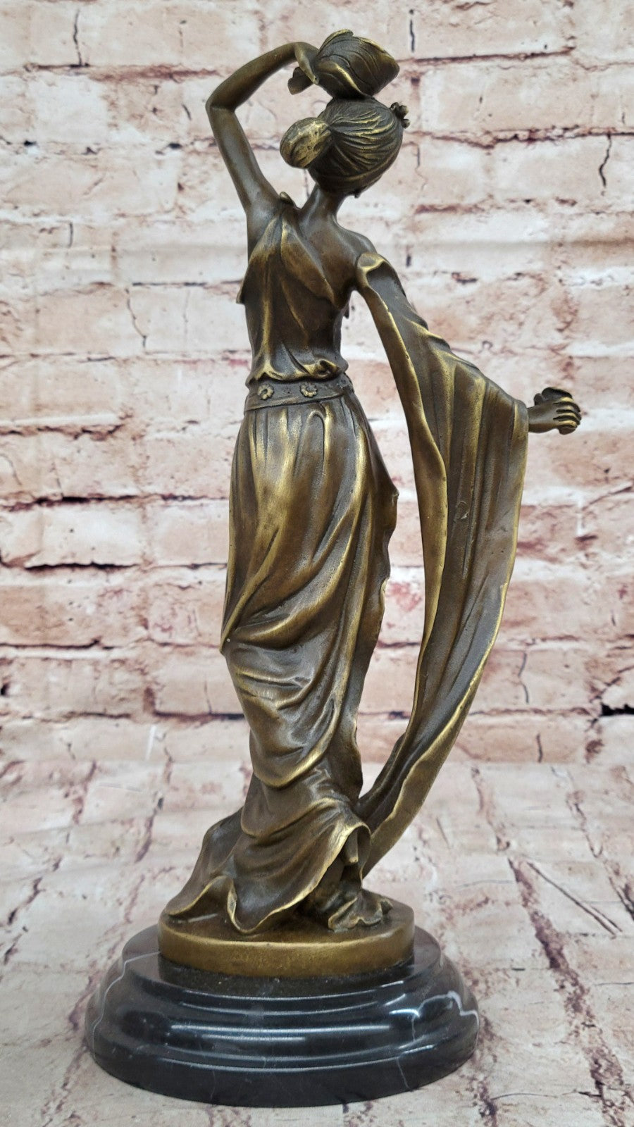 Handcrafted Erte Tribute Hot Cast Art Deco Bronze Sculpture Marble Base Figurine