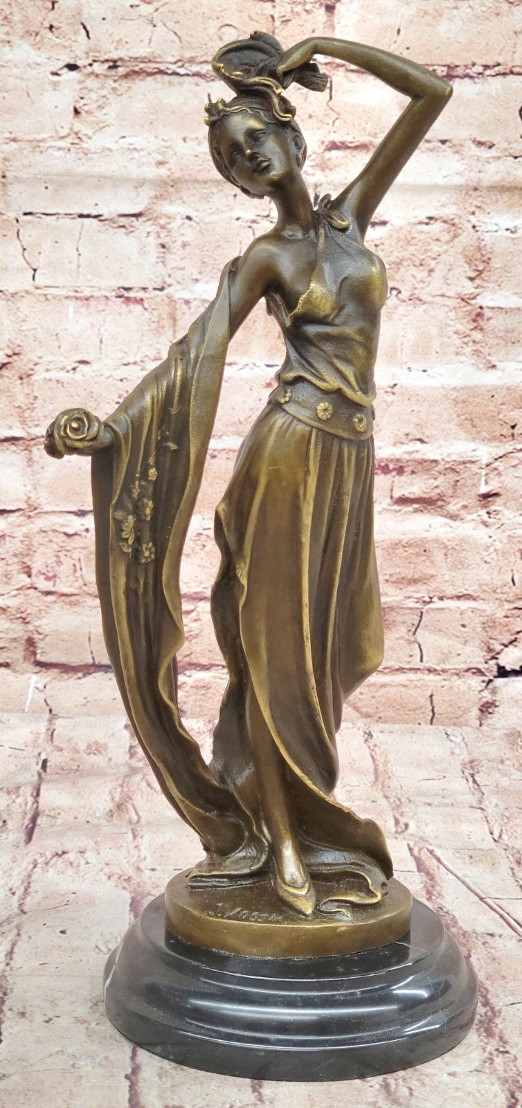 Handcrafted Erte Tribute Hot Cast Art Deco Bronze Sculpture Marble Base Figurine