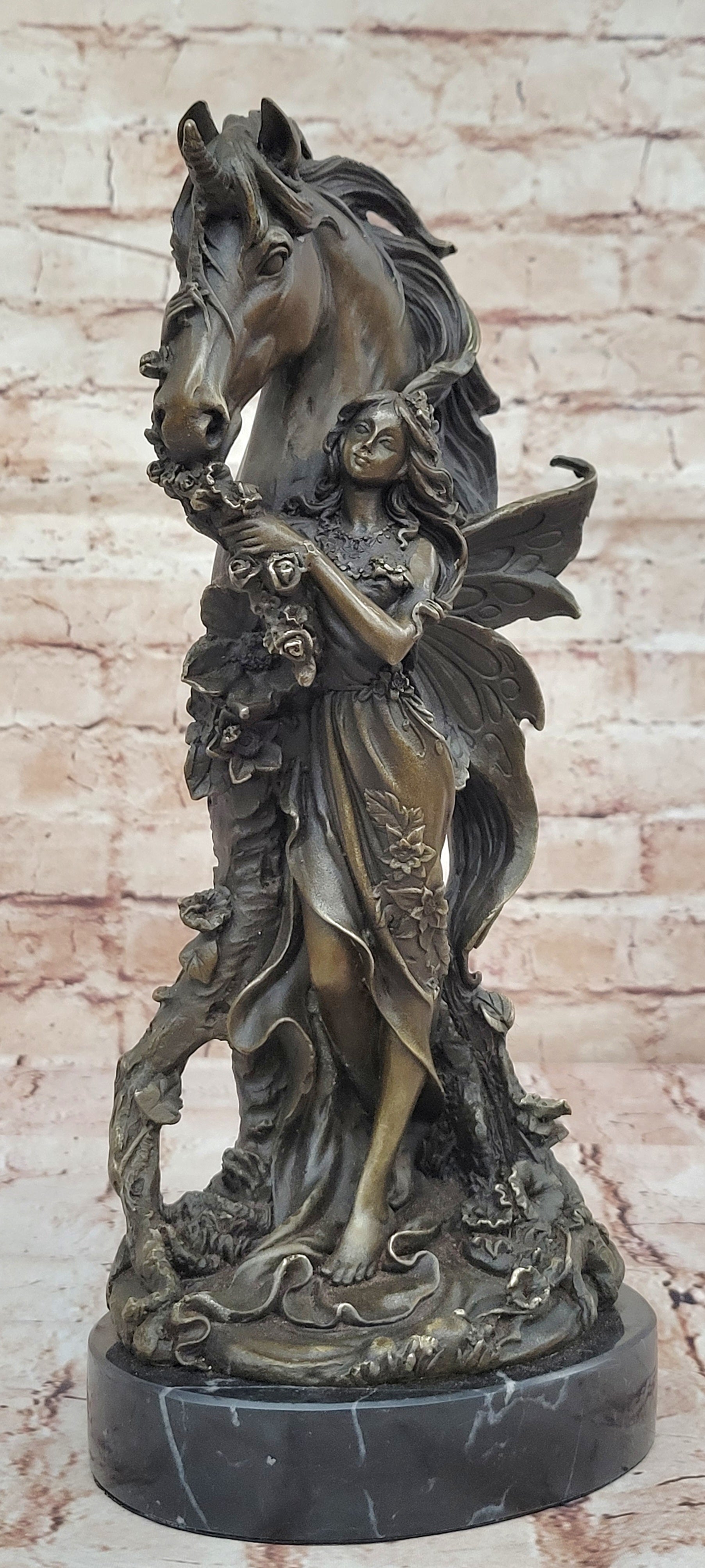 Sexy Fairy with Horse Bronze Sculpture Female Celestial Figure Gift Craft Orname