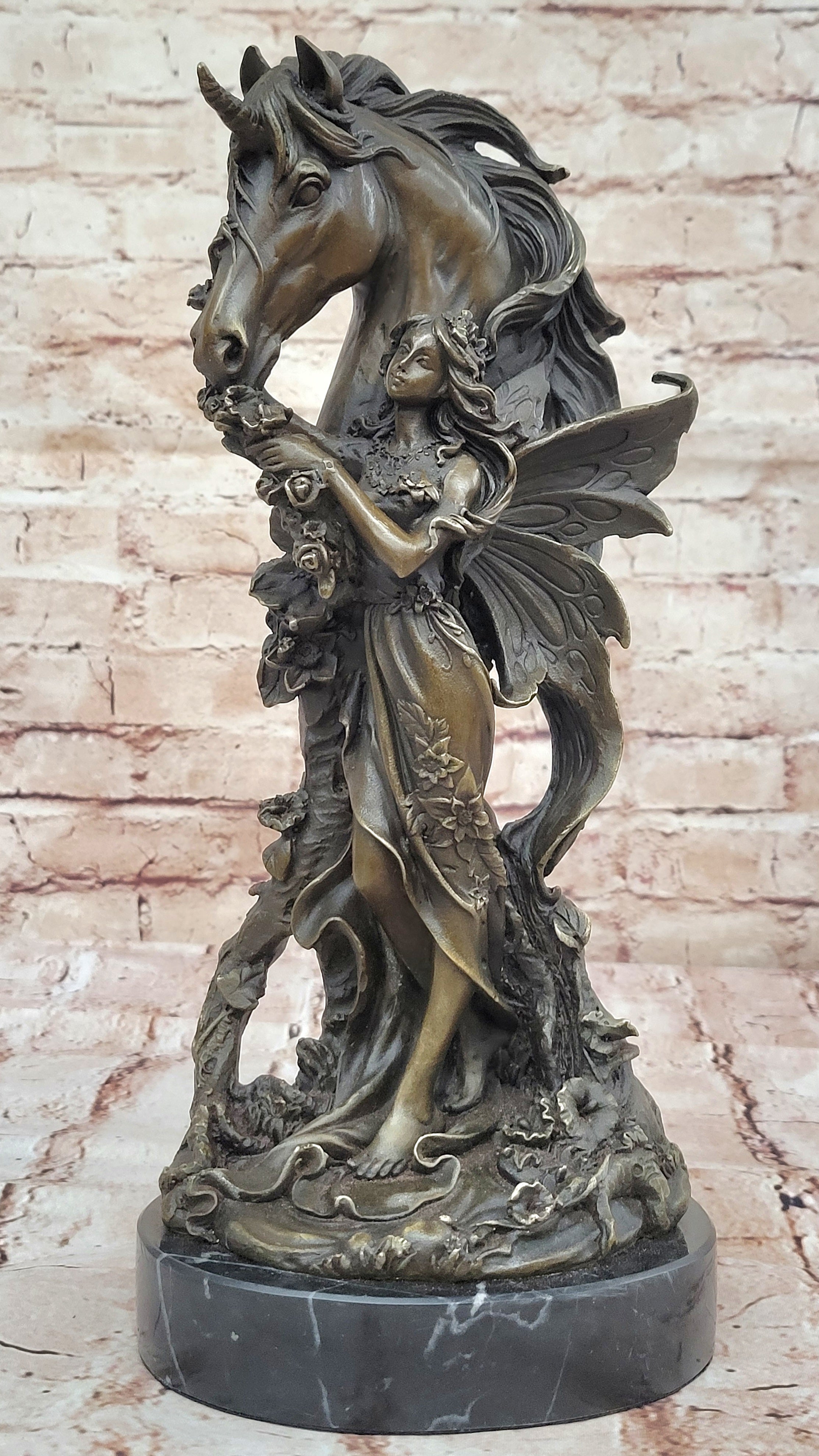Sexy Fairy with Horse Bronze Sculpture Female Celestial Figure Gift Craft Orname