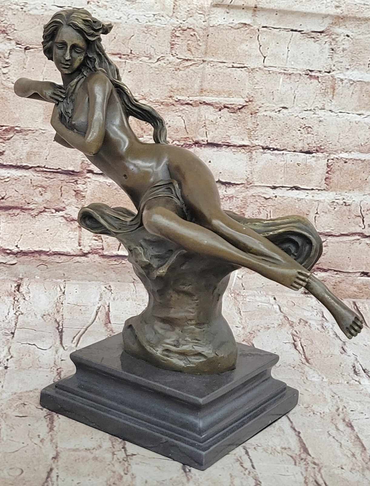 Art Deco Nude Erotic Nymph Bronze Statue Figure Marble Sculpture Figurine Gift