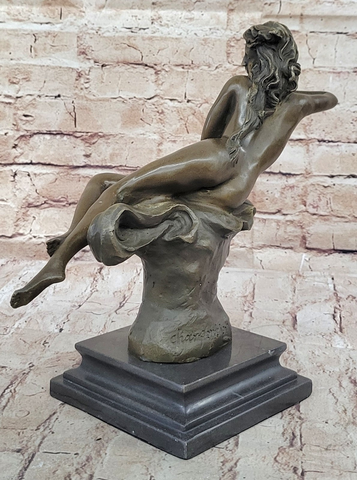 Art Deco Nude Erotic Nymph Bronze Statue Figure Marble Sculpture Figurine Gift