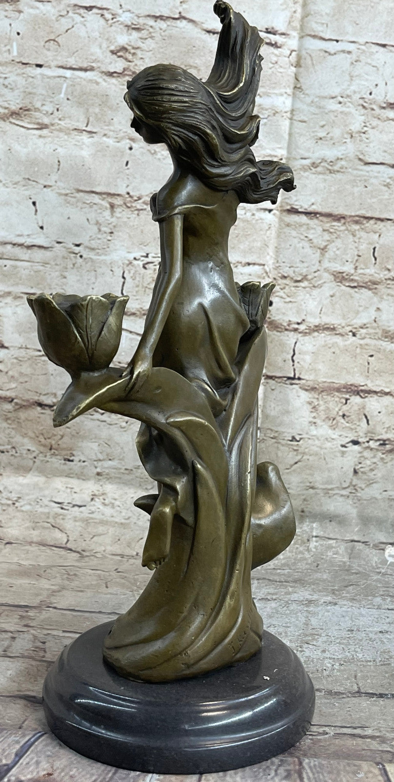 ART DECO BRONZE SEMINOLE FIGURE CANDLE HOLDER SCULPTURE ART FIGUIRNE MARBLE BASE