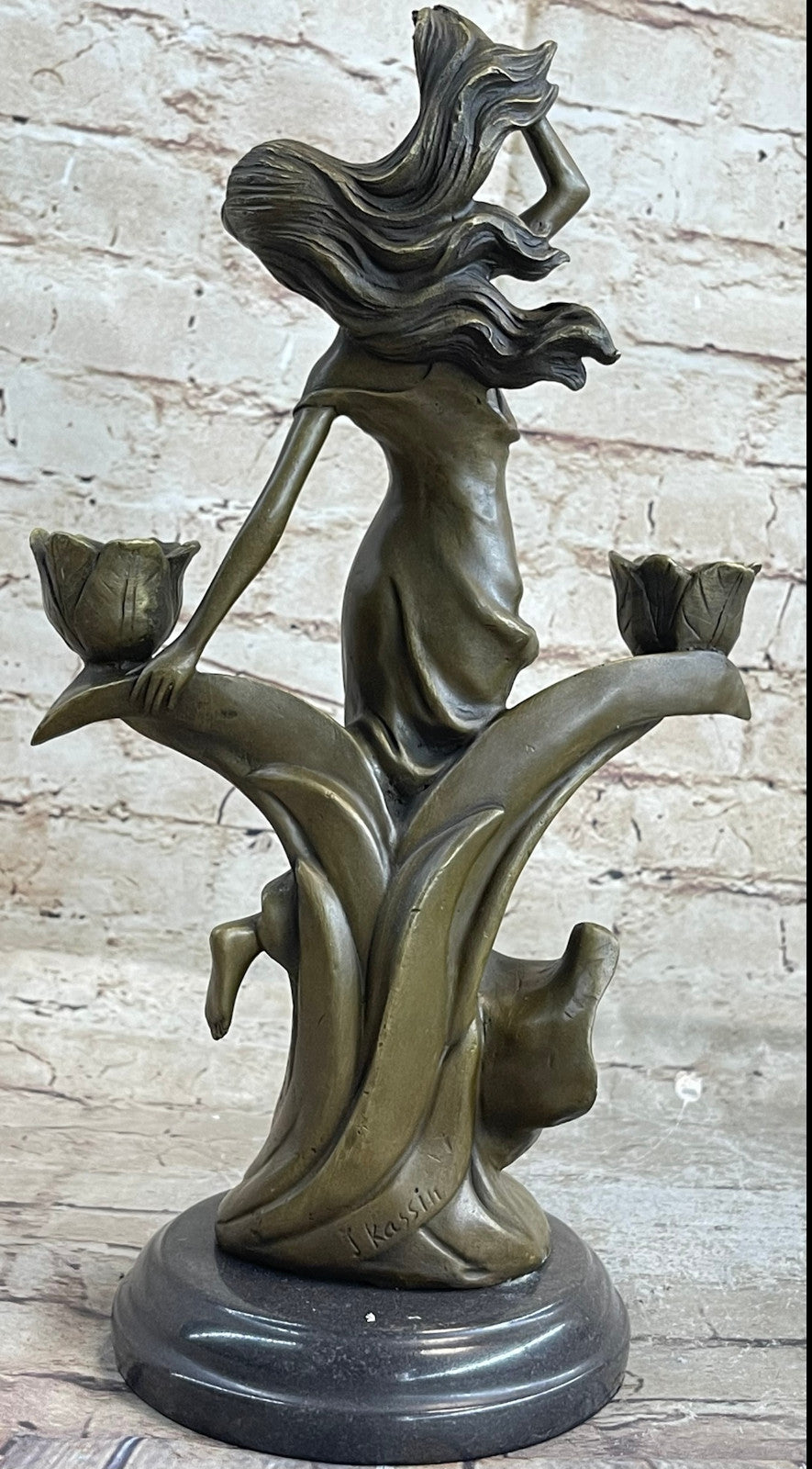 ART DECO BRONZE SEMINOLE FIGURE CANDLE HOLDER SCULPTURE ART FIGUIRNE MARBLE BASE