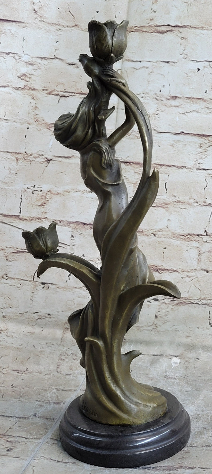Vintage Italian Bronze Candelabra, Decorative Vine & Flowers, Sexy Nymph Figurin