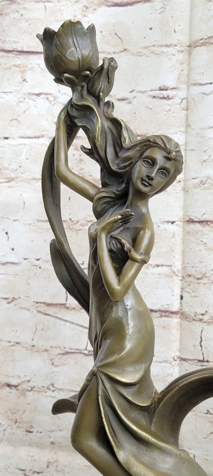 Vintage Italian Bronze Candelabra, Decorative Vine & Flowers, Sexy Nymph Figurin