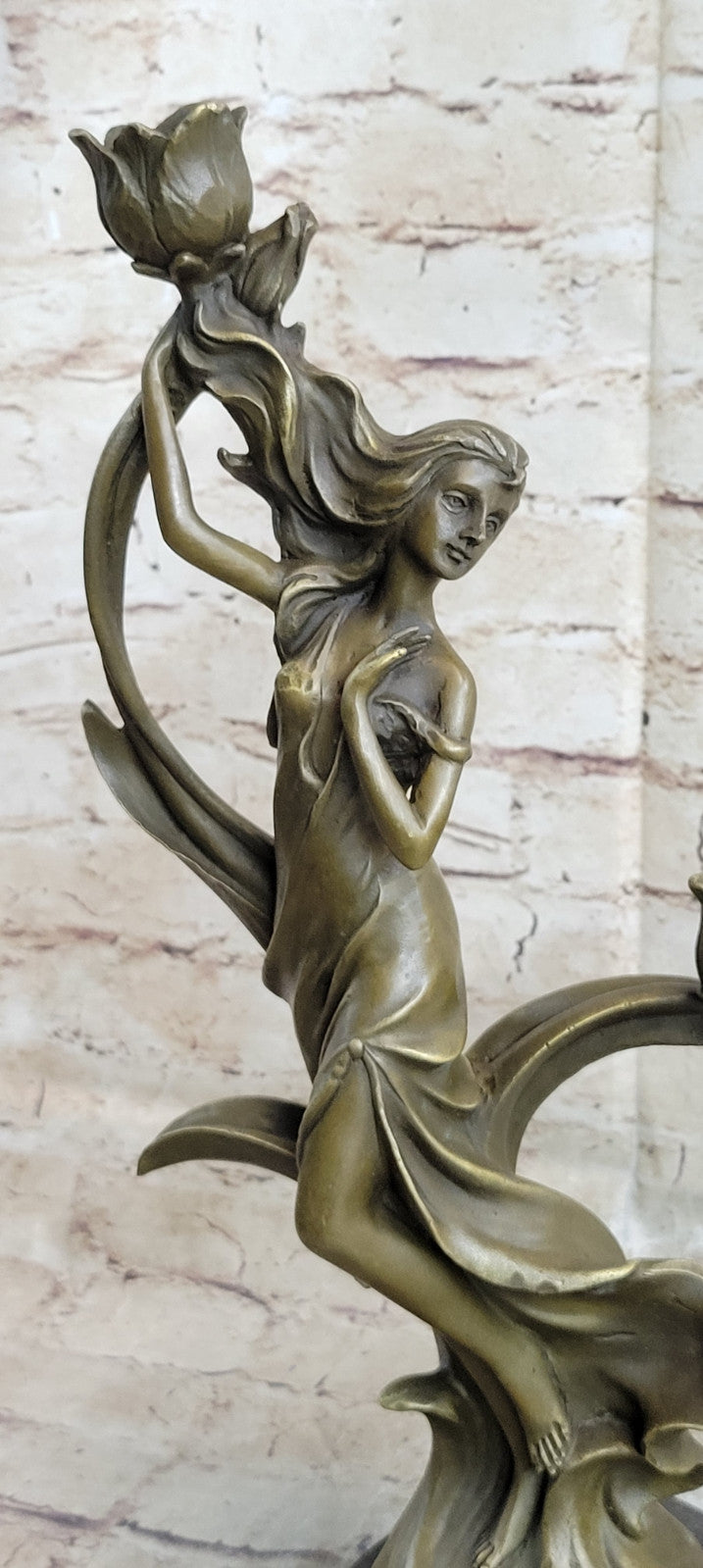 Vintage Italian Bronze Candelabra, Decorative Vine & Flowers, Sexy Nymph Figurin