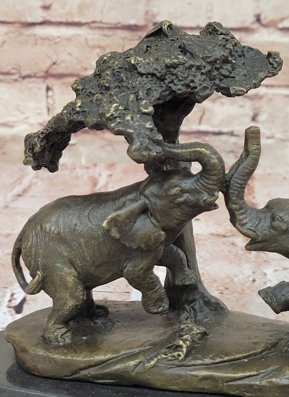 Art Deco Hot Cast Elephant Family With Tree Bronze Sculpture Marble Statue Gift