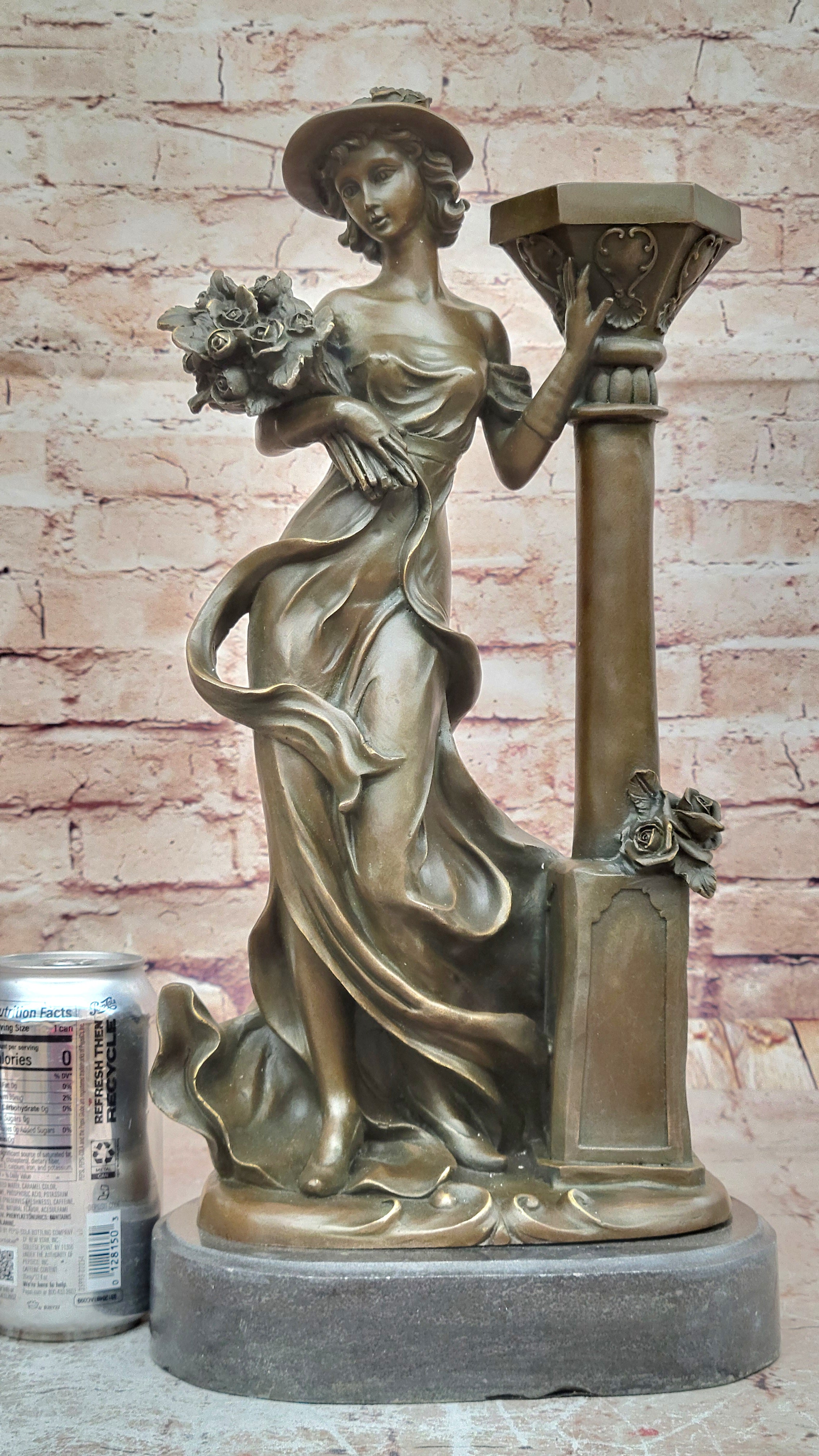 Handcrafted by Lost Wax Method Gorgeous Woman Posing for Picture Bronze Sculptur