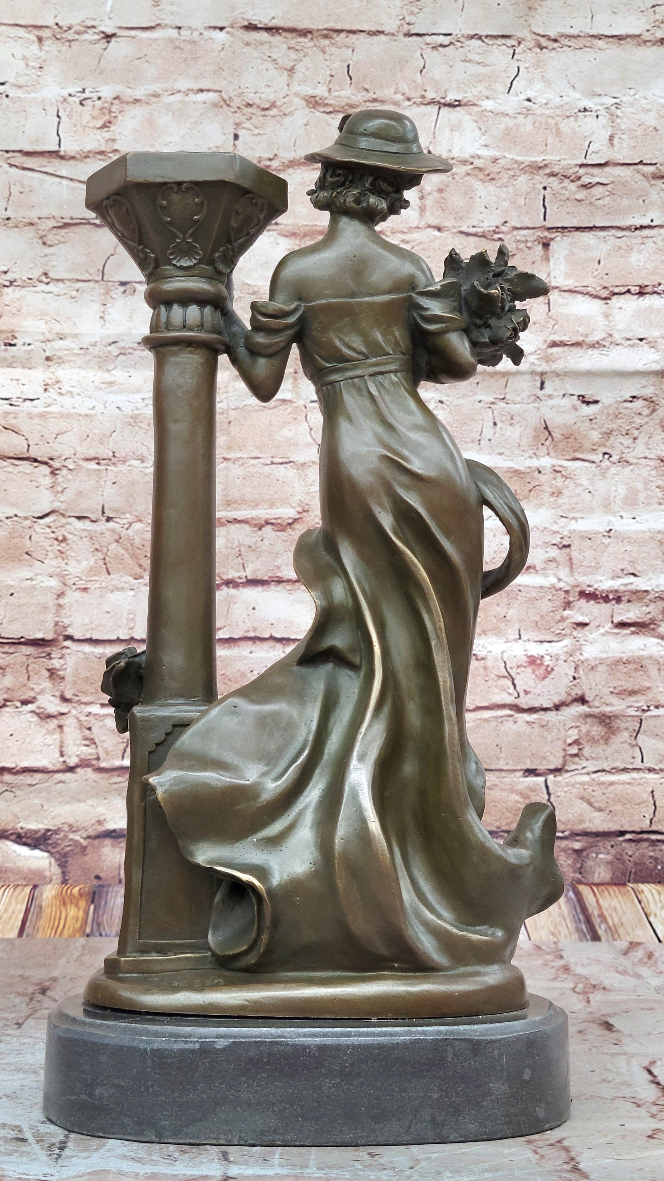 Handcrafted by Lost Wax Method Gorgeous Woman Posing for Picture Bronze Sculptur