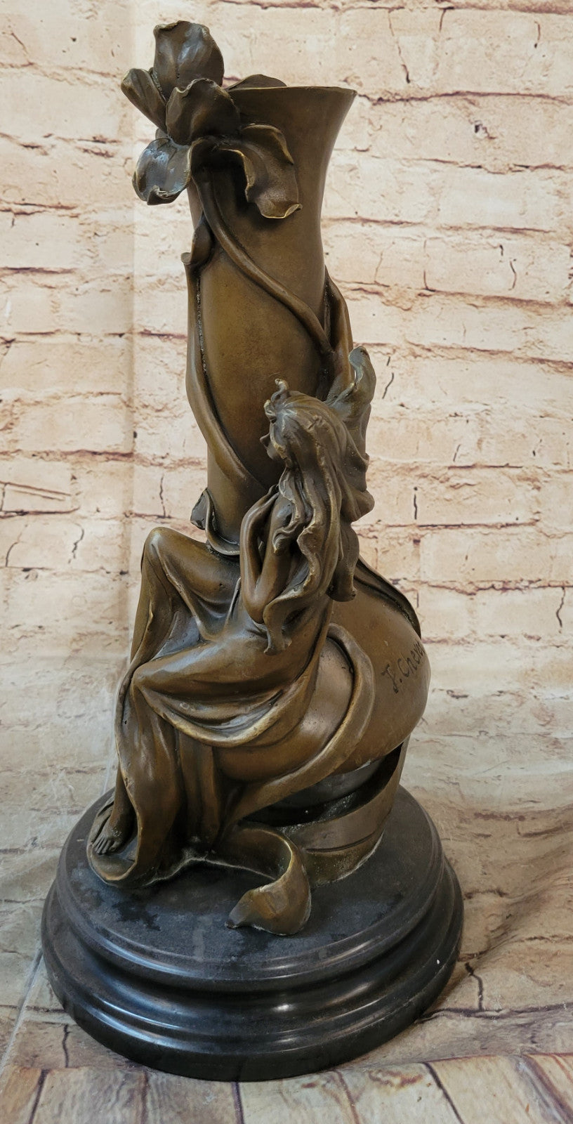 Hand Made Wood Nymph Goddess Erotica Vase Bronze Masterpiece Statue Figure