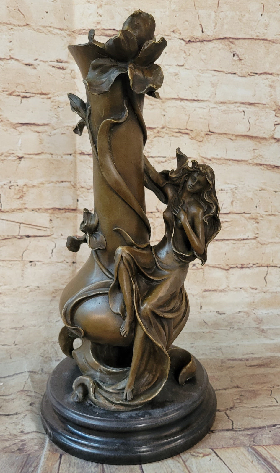 Hand Made Wood Nymph Goddess Erotica Vase Bronze Masterpiece Statue Figure