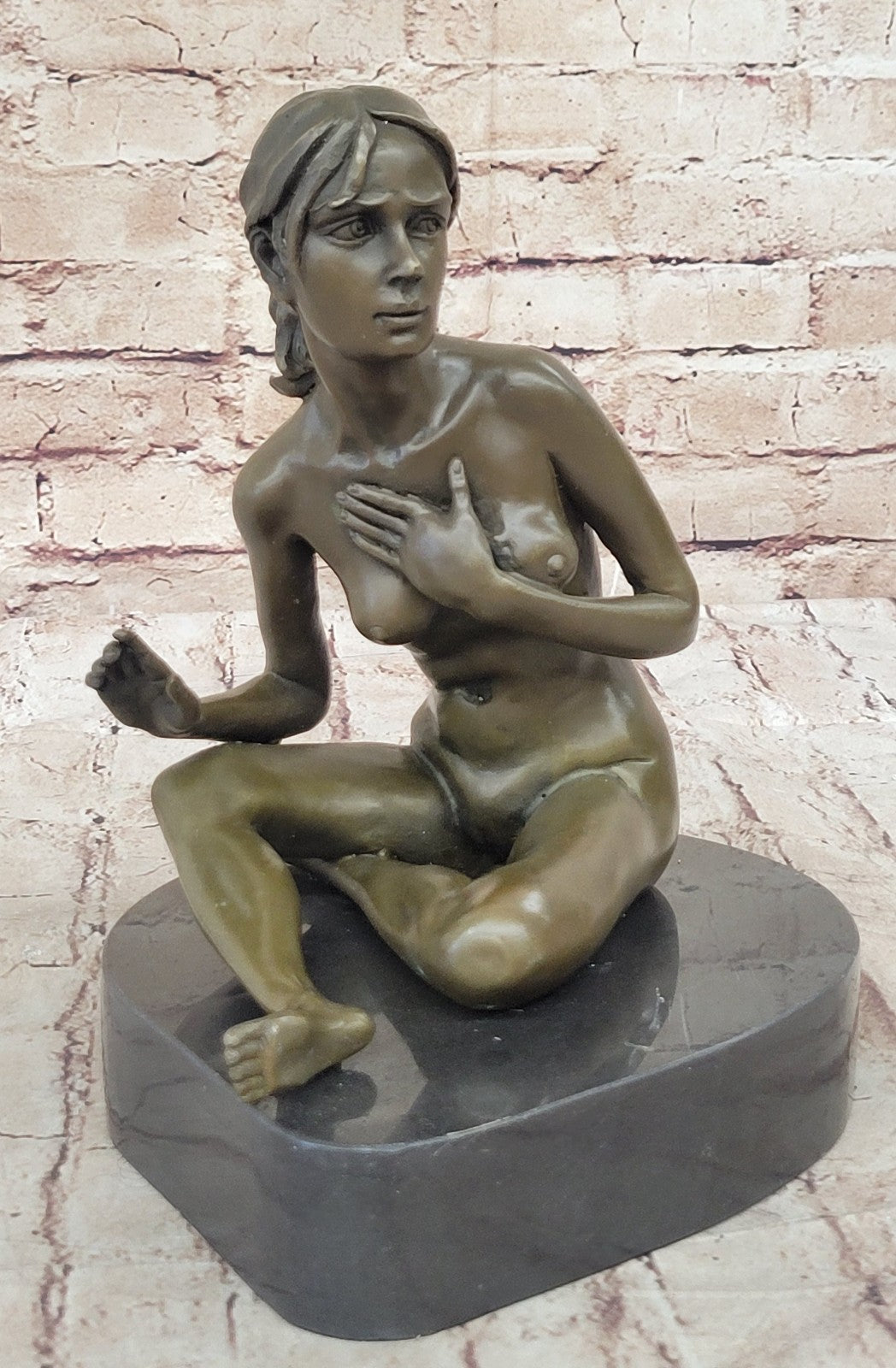 GENNARELLI Art Deco bronze of a nude woman Touching her Breast, marble base.