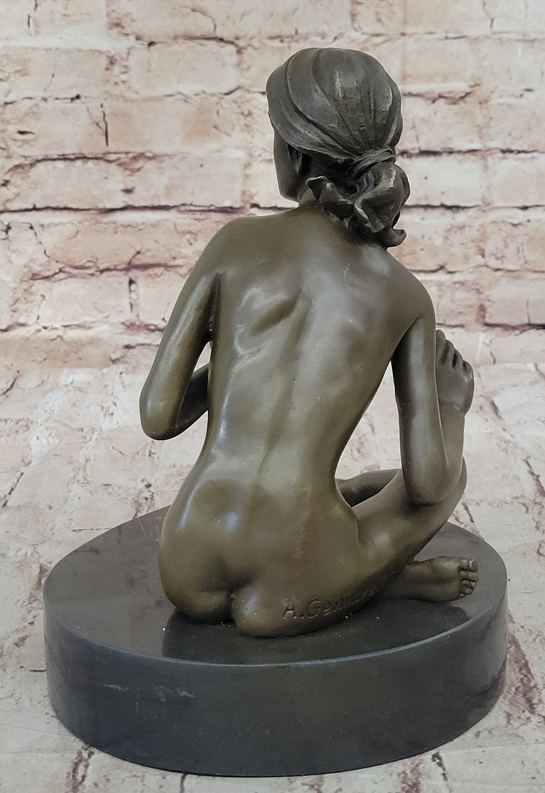 GENNARELLI Art Deco bronze of a nude woman Touching her Breast, marble base.