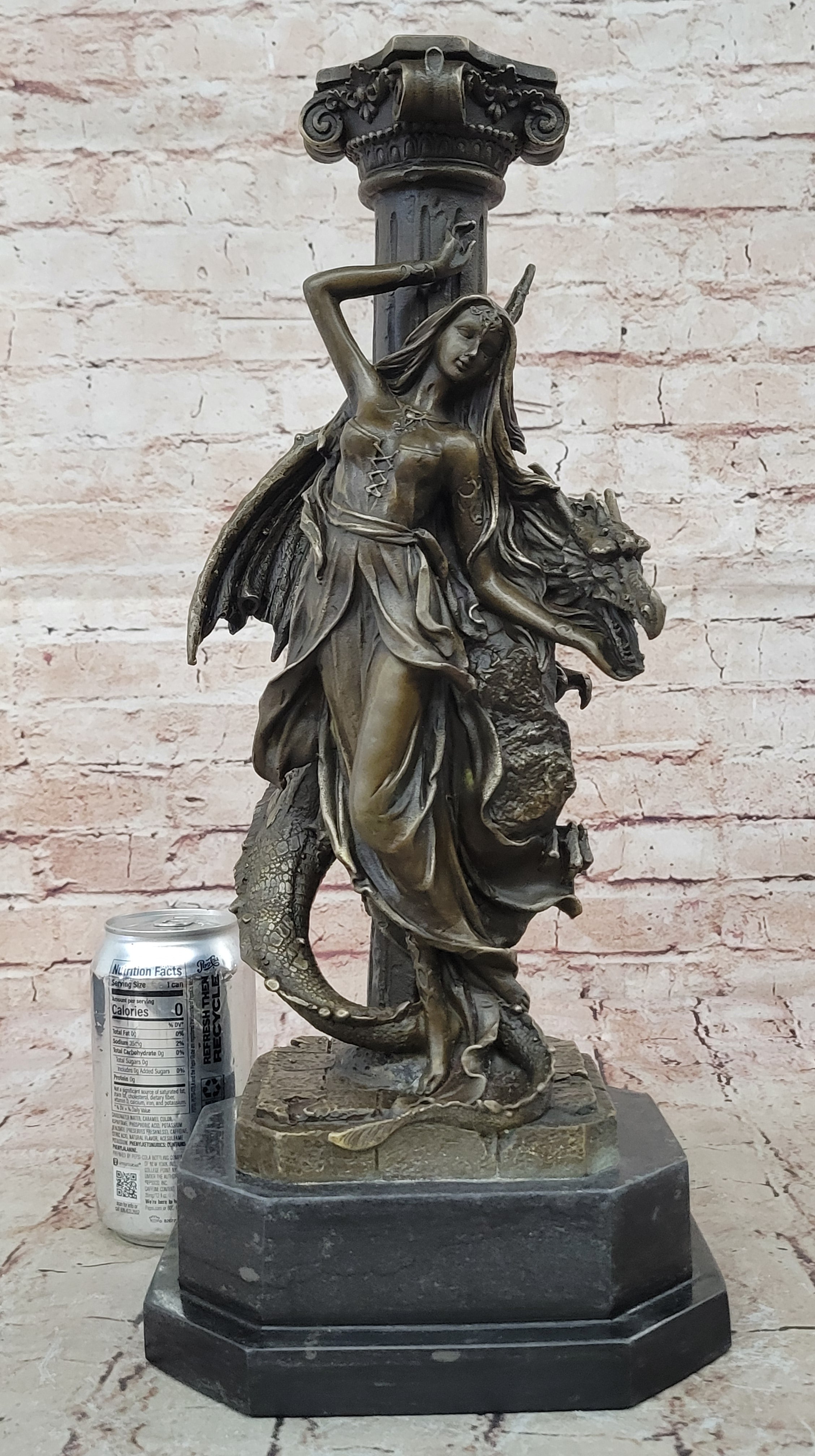 Mythology Signed Original French Artist Jean Patoue Lady and Dragon Bronze Statu